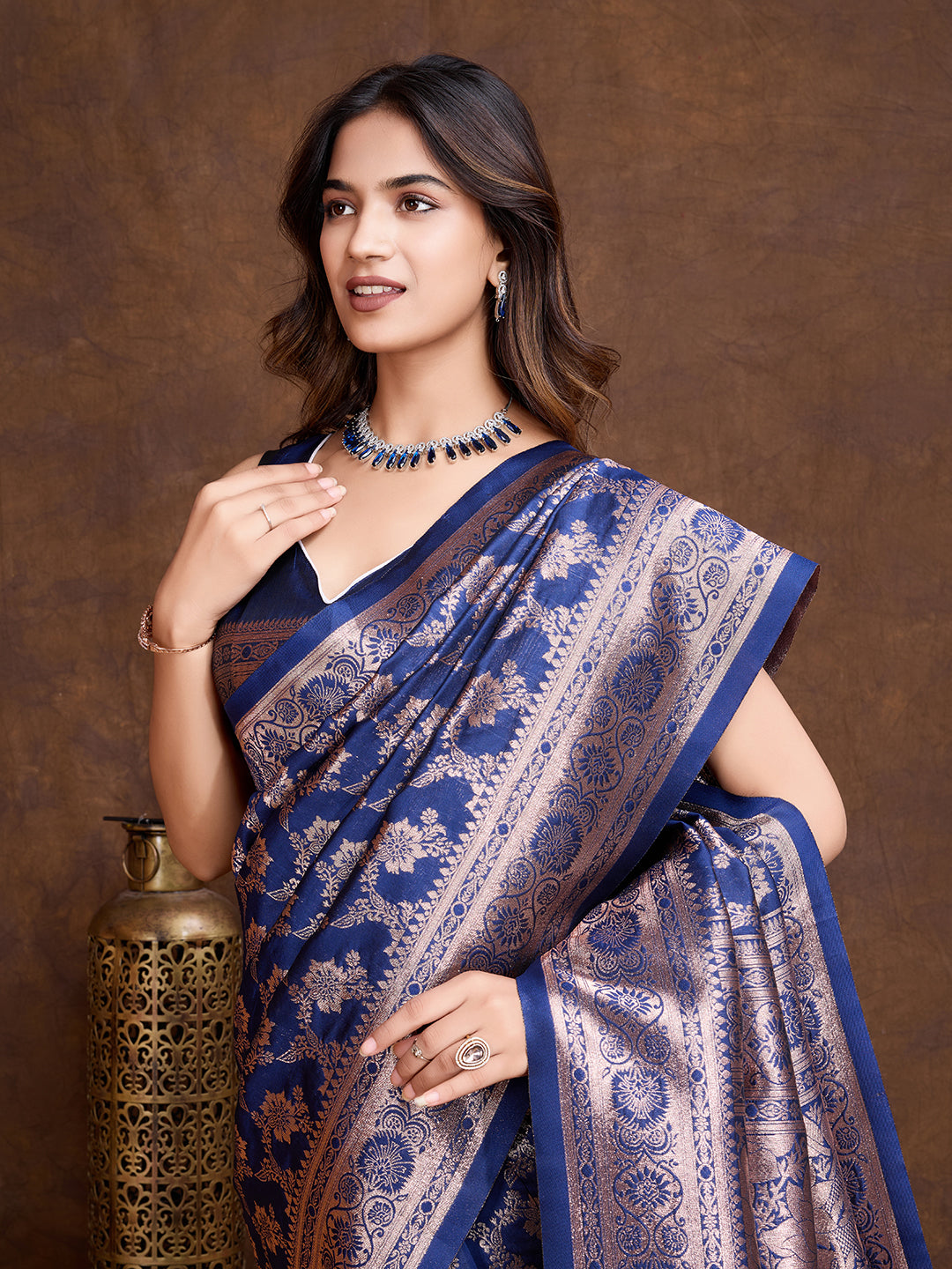 DrapeKatha Indigo Luxe – Woven Bollywood Pure Silk Saree