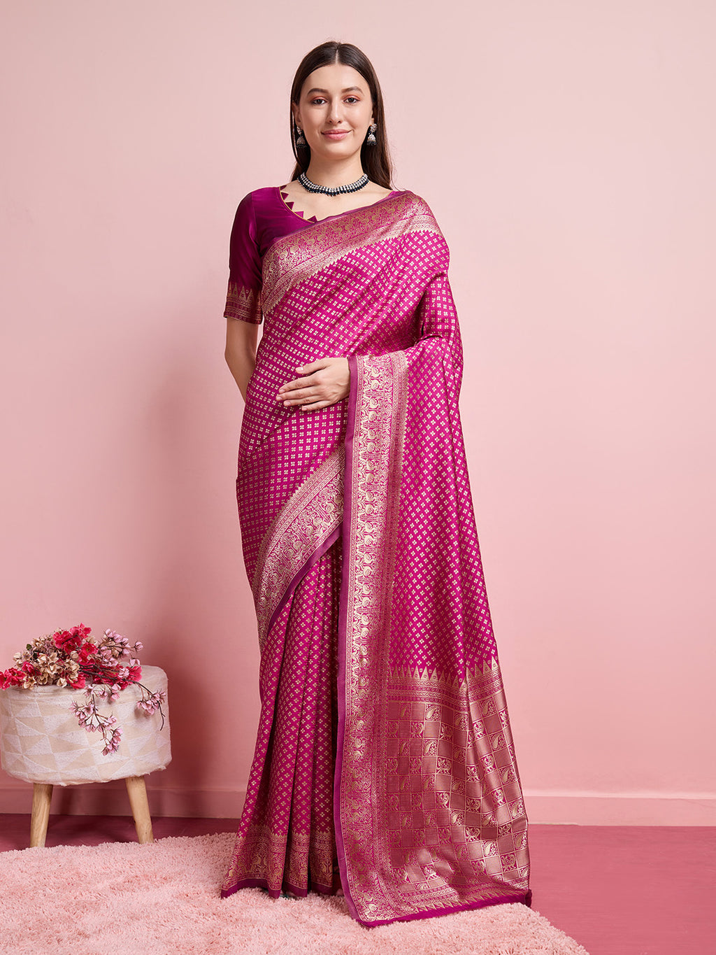 DrapeKatha Royal Blossom – Jari Weaved Banarasi Silk Blend Saree