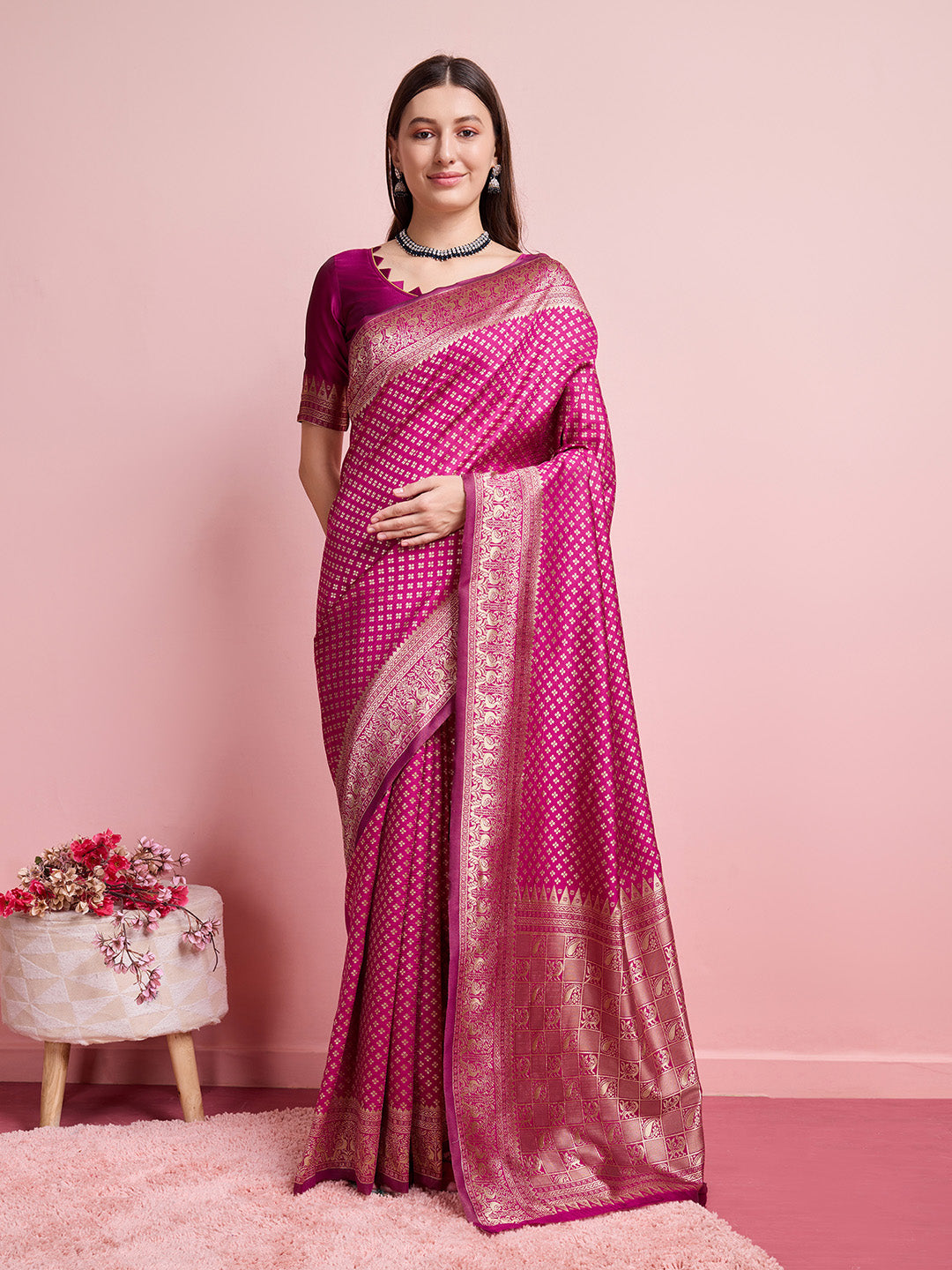 DrapeKatha Royal Blossom – Jari Weaved Banarasi Silk Blend Saree