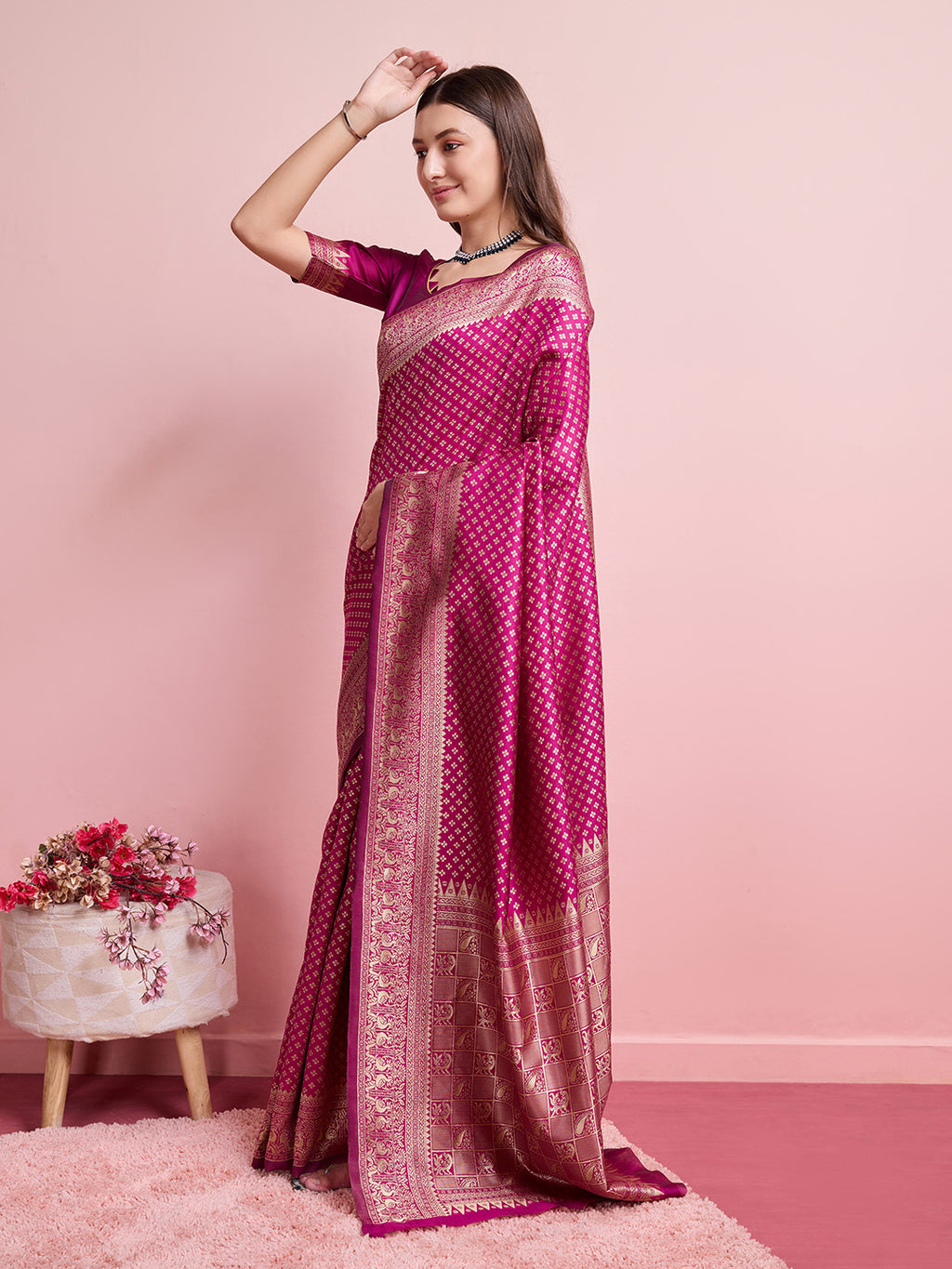 DrapeKatha Royal Blossom – Jari Weaved Banarasi Silk Blend Saree