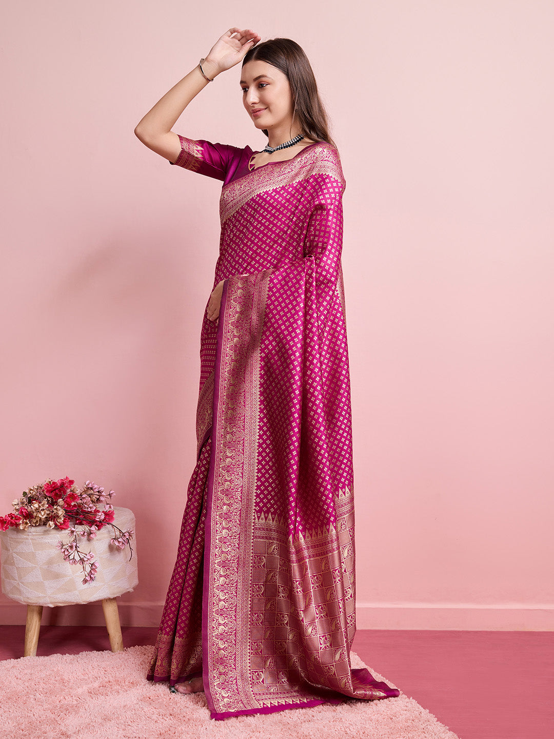 DrapeKatha Royal Blossom – Jari Weaved Banarasi Silk Blend Saree