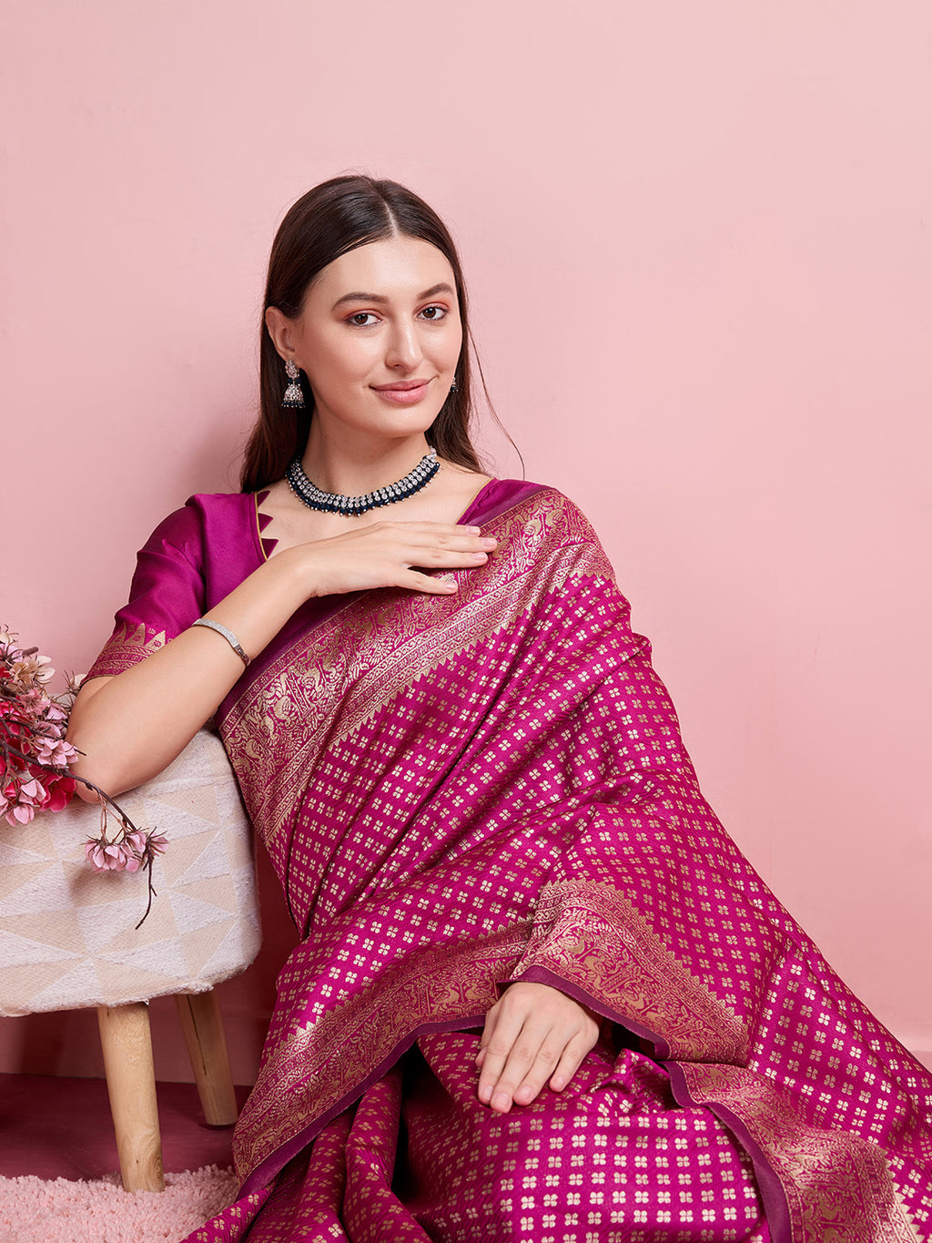 DrapeKatha Royal Blossom – Jari Weaved Banarasi Silk Blend Saree