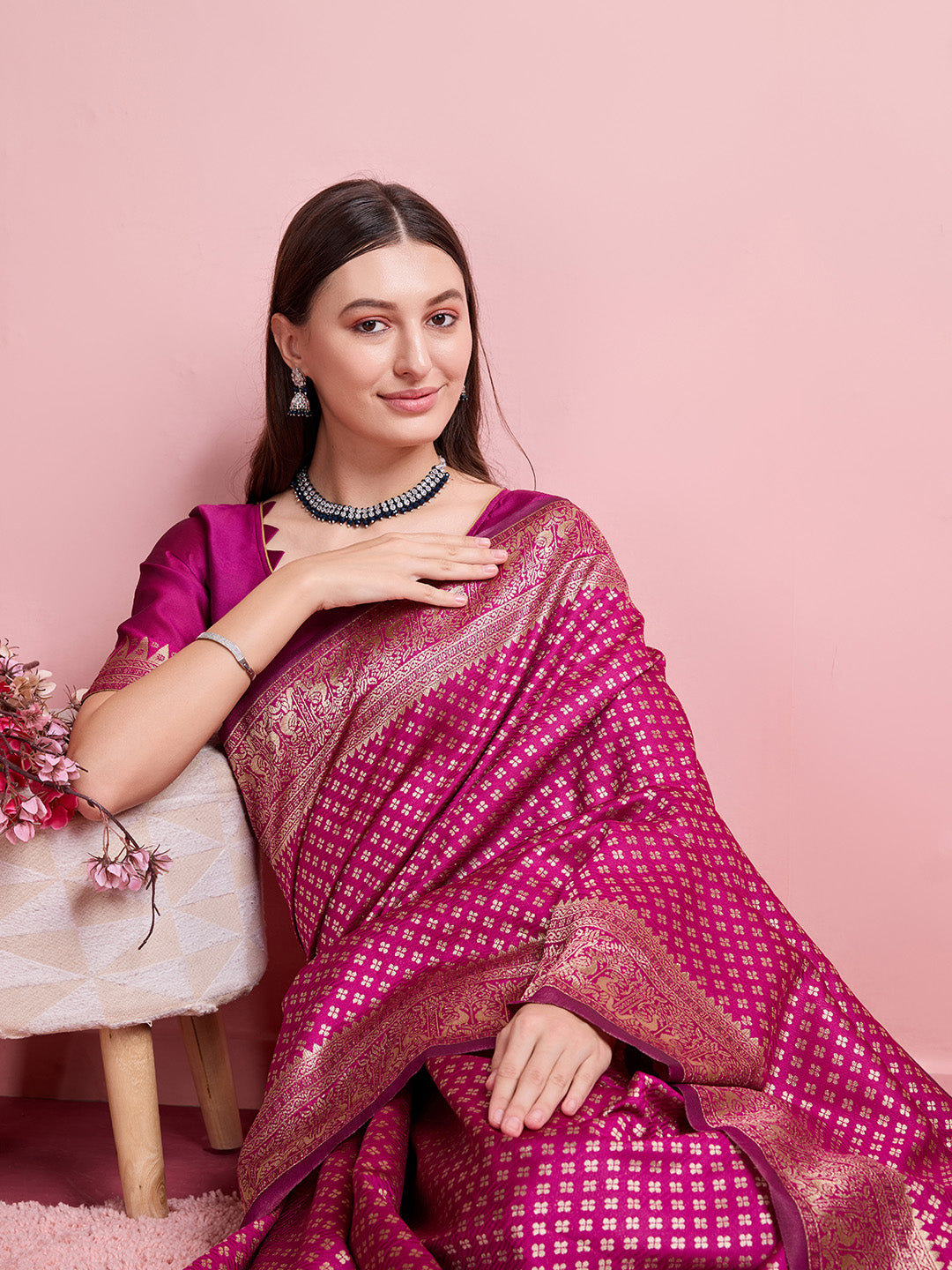 DrapeKatha Royal Blossom – Jari Weaved Banarasi Silk Blend Saree