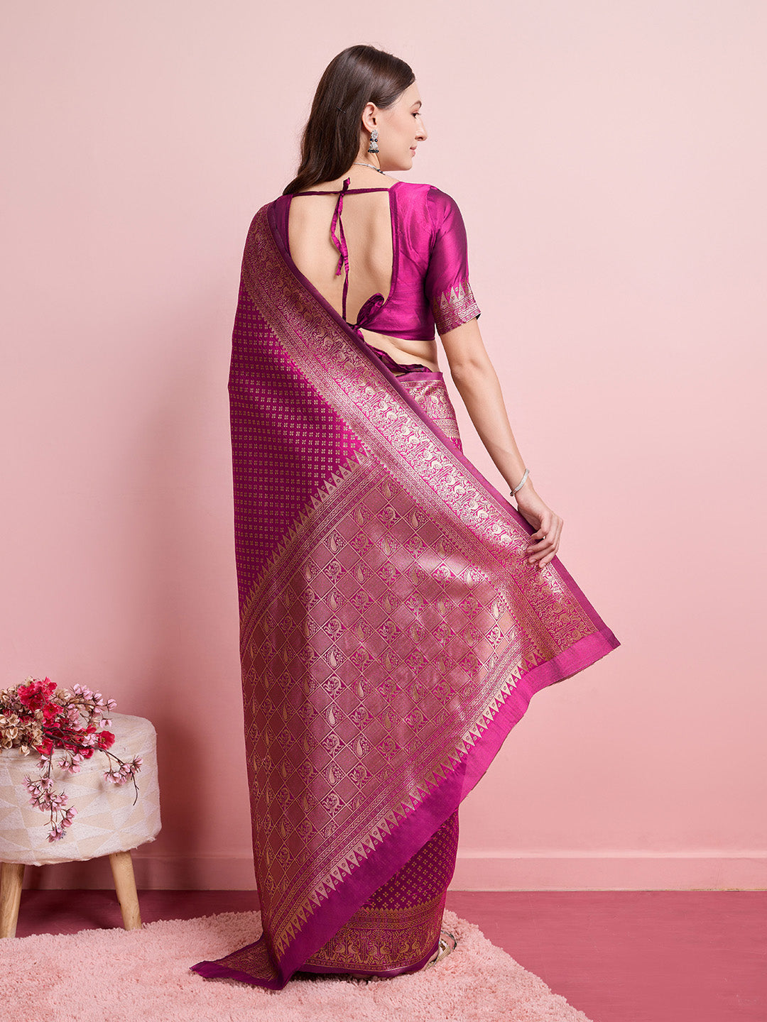 DrapeKatha Royal Blossom – Jari Weaved Banarasi Silk Blend Saree
