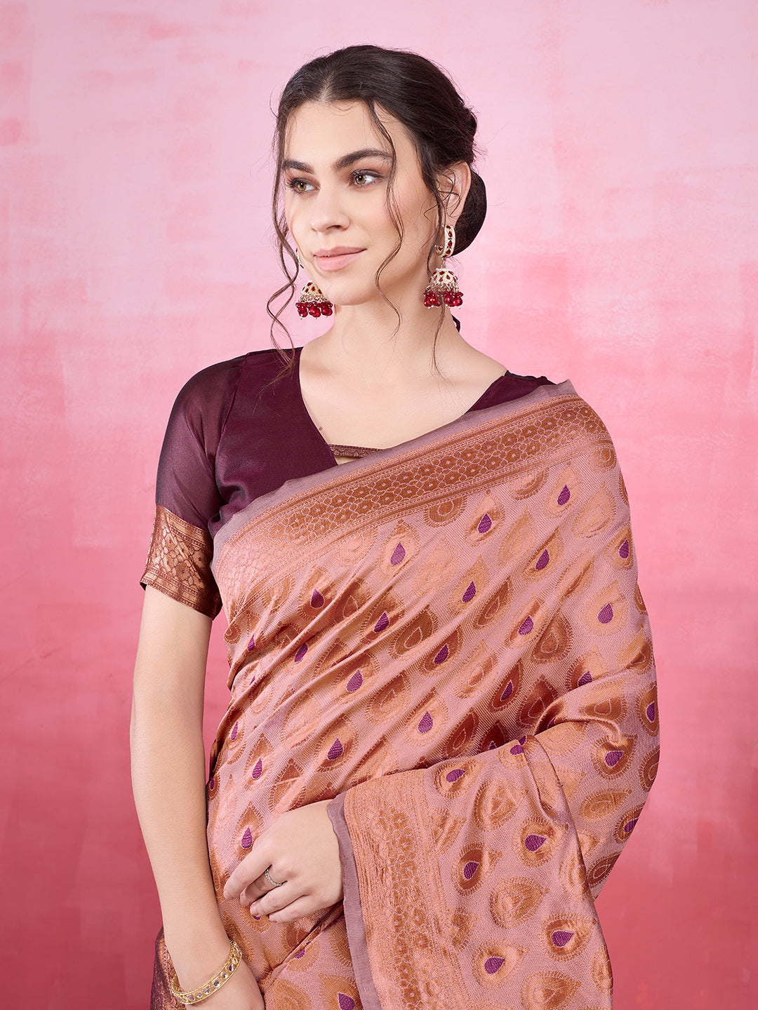 DrapeKatha Rose Reverie – Woven Bollywood Pure Silk Saree