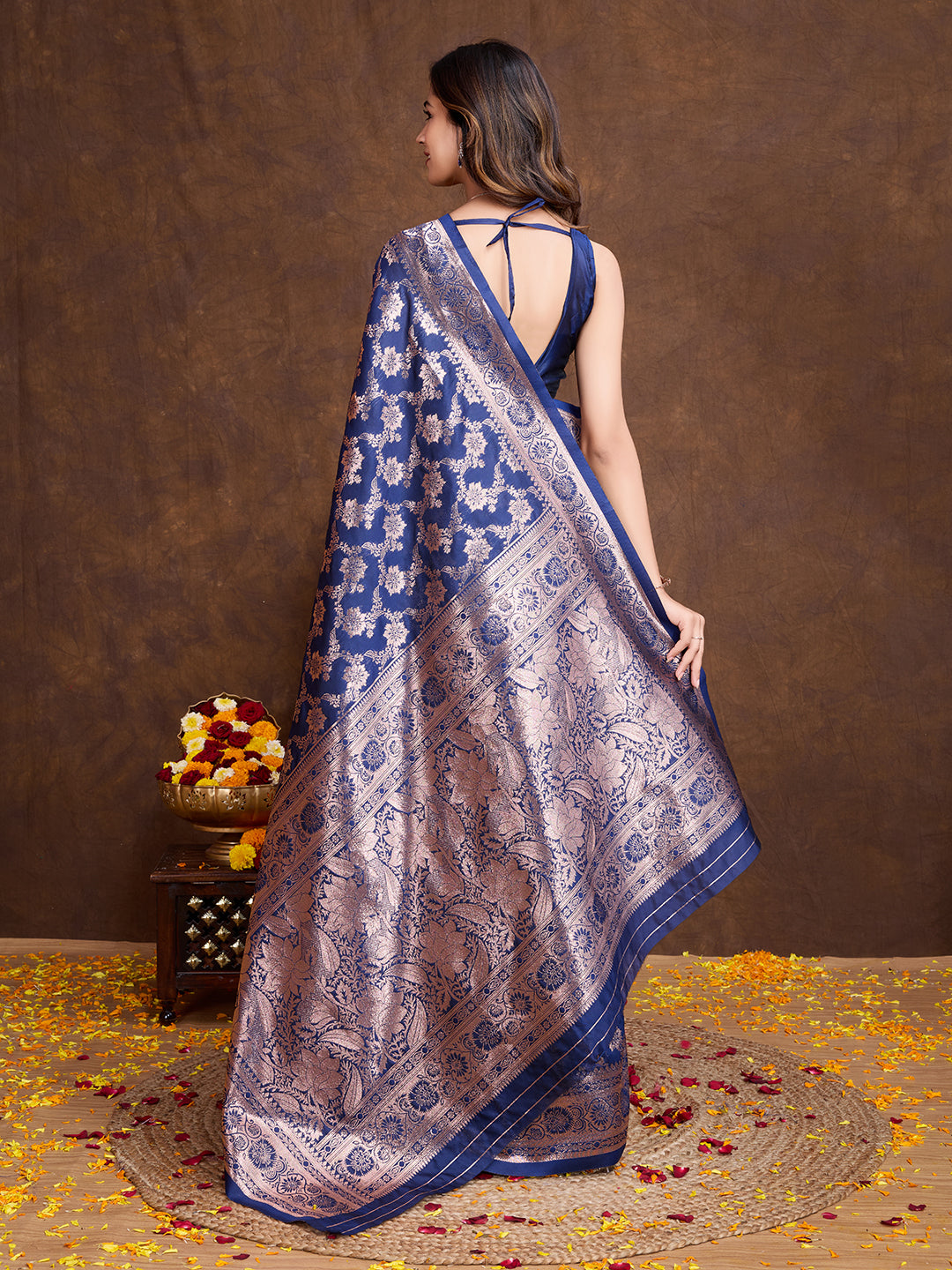 DrapeKatha Indigo Luxe – Woven Bollywood Pure Silk Saree