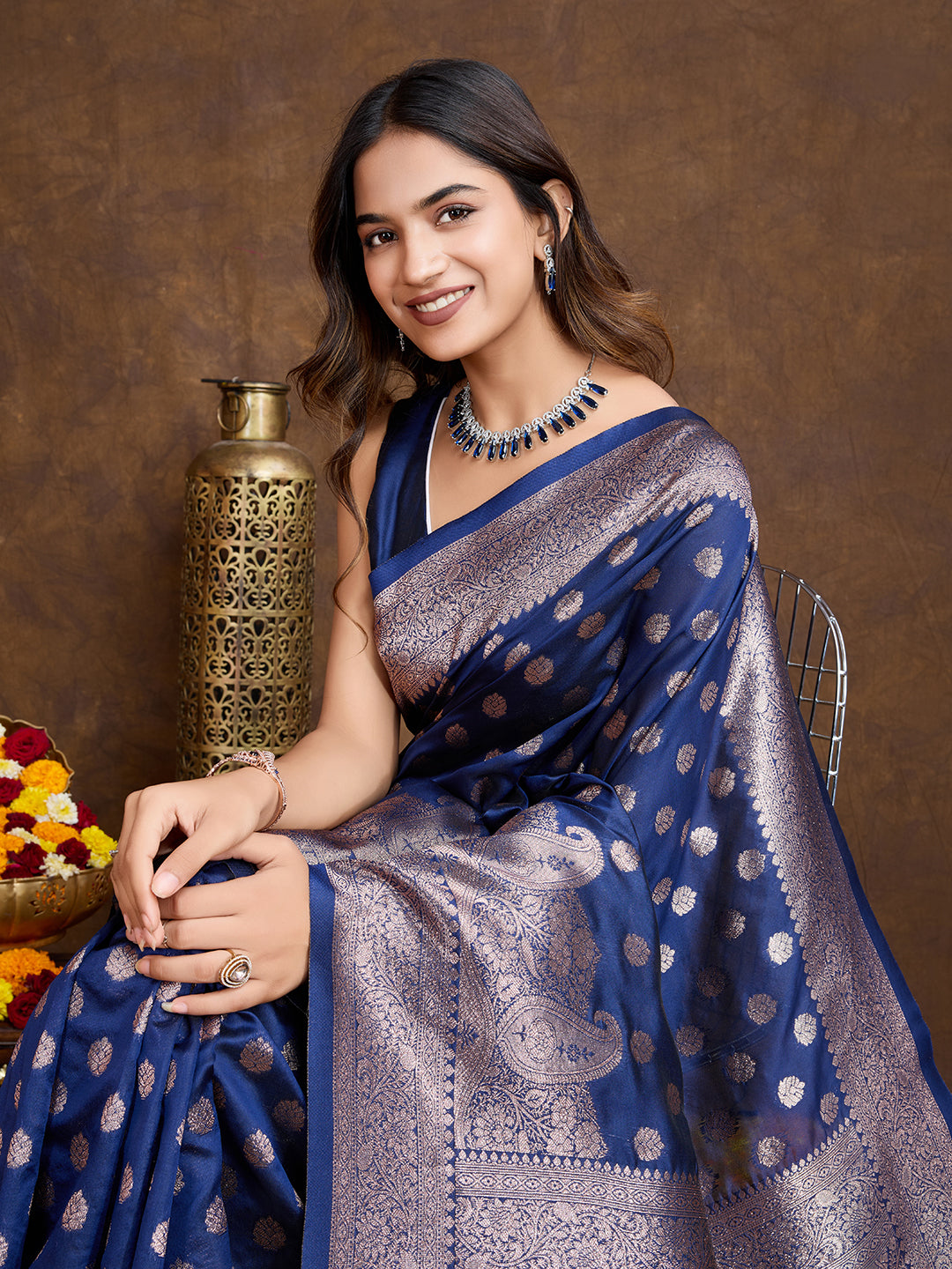 DrapeKatha Sapphire Poise – Woven Bollywood Pure Silk Saree