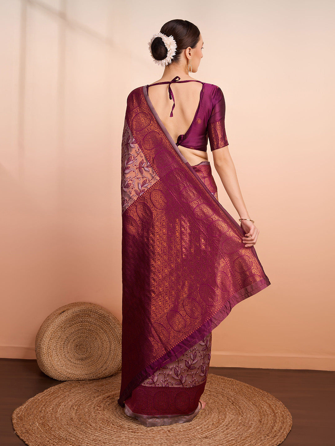 DrapeKatha Rosy Royale – Woven Banarasi Pure Silk Saree