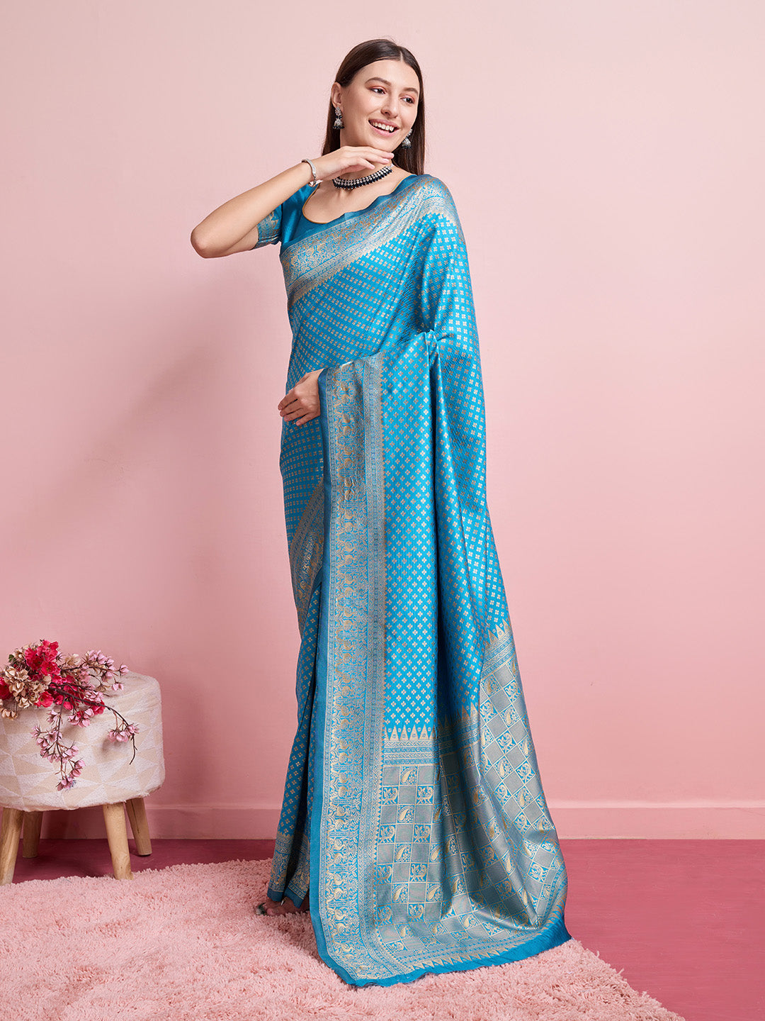 DrapeKatha Ocean Whisper – Jari Weaved Banarasi Silk Blend Saree