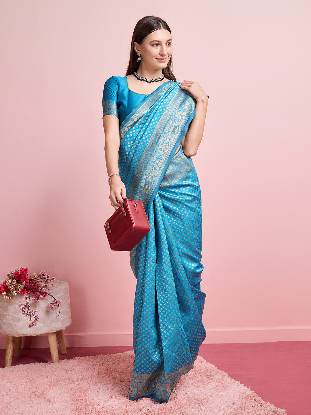 DrapeKatha Ocean Whisper – Jari Weaved Banarasi Silk Blend Saree