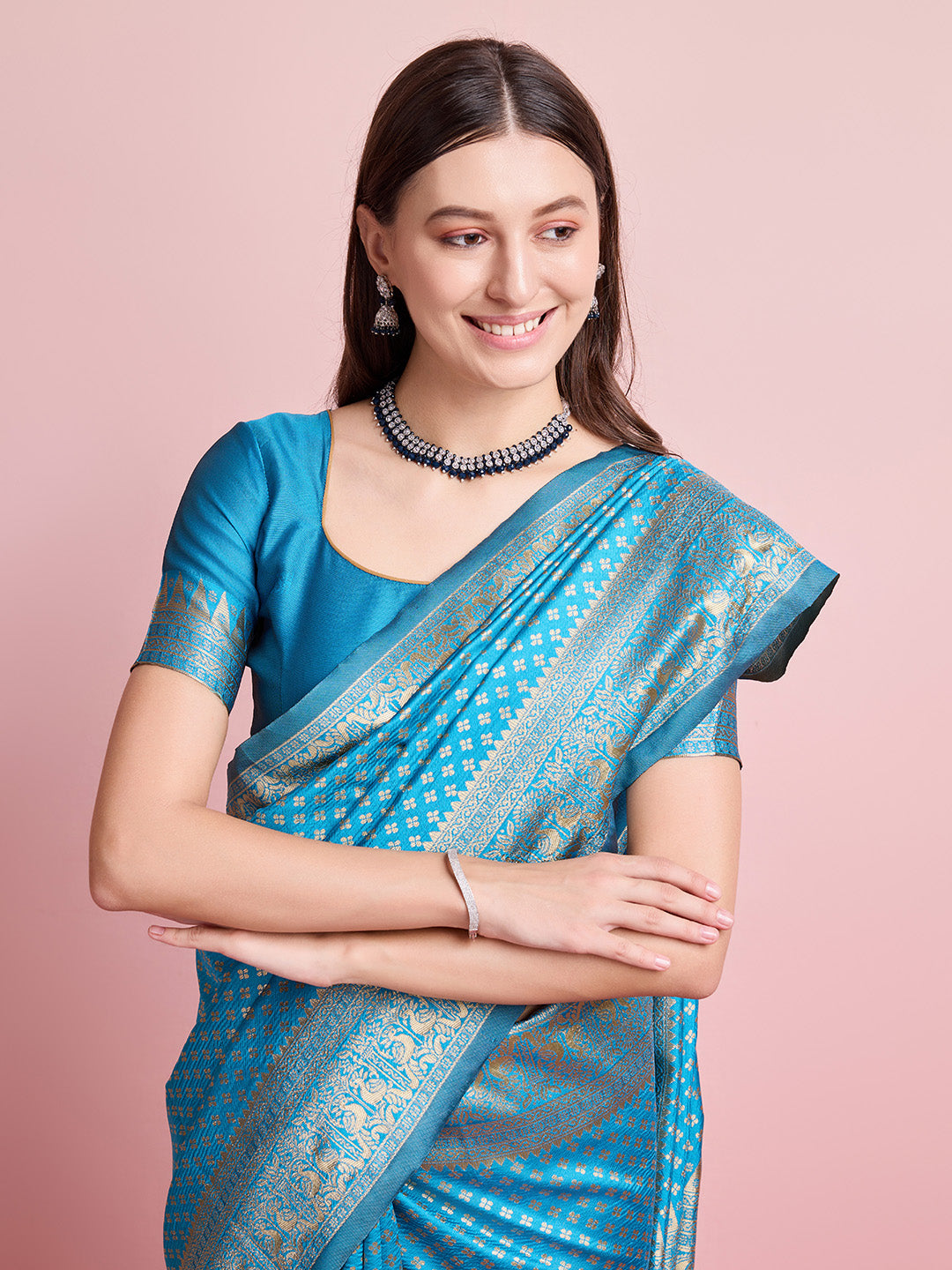 DrapeKatha Ocean Whisper – Jari Weaved Banarasi Silk Blend Saree