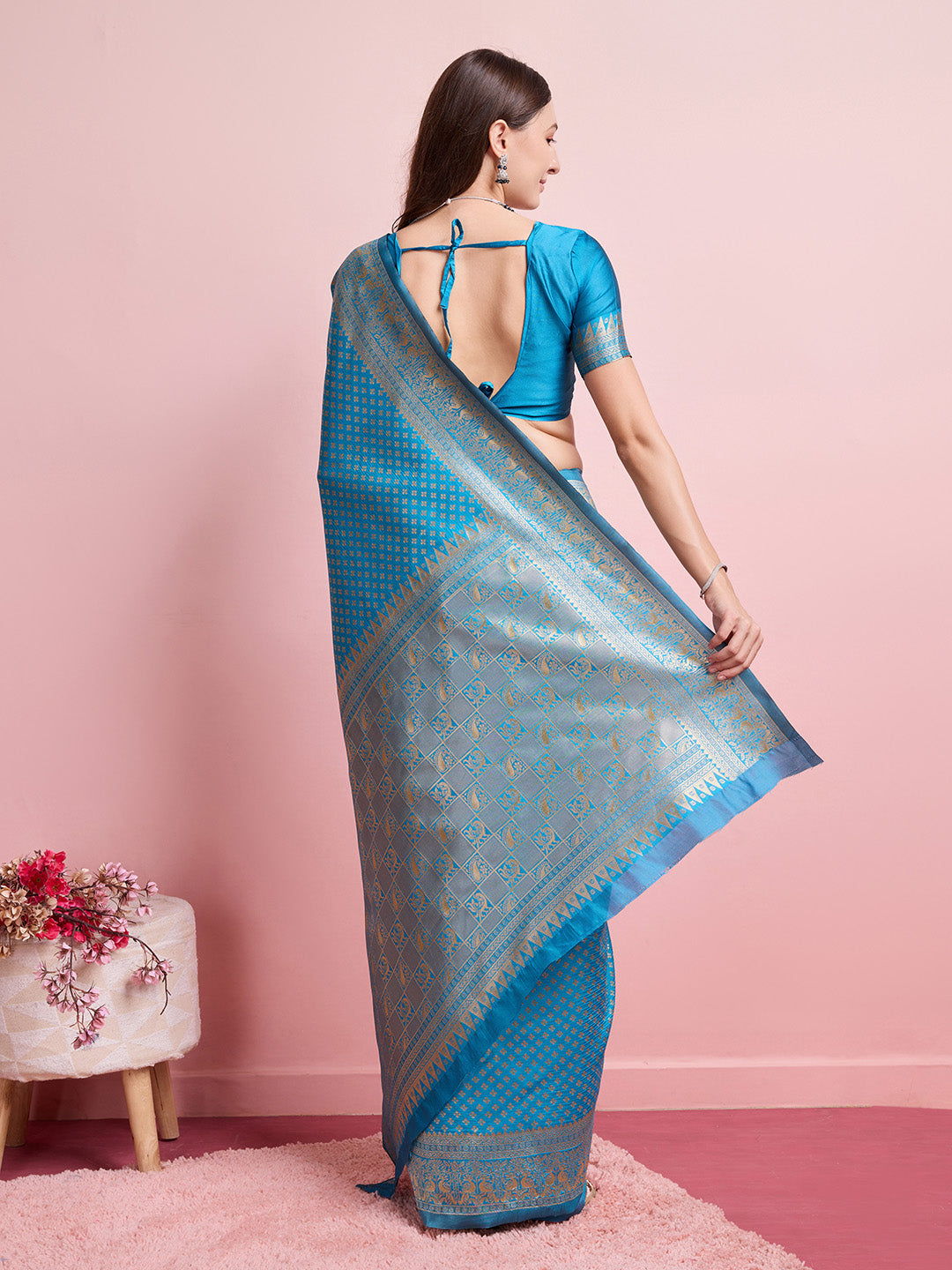 DrapeKatha Ocean Whisper – Jari Weaved Banarasi Silk Blend Saree