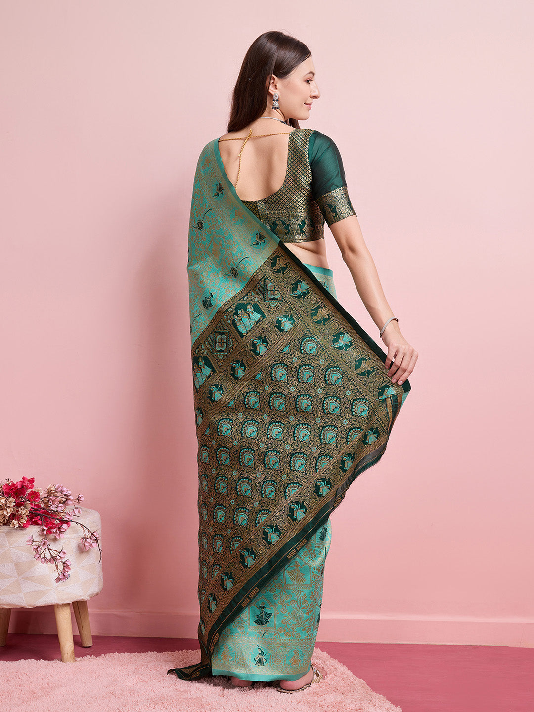 DrapeKatha Meadow Charm – Digital Print Banarasi Silk Blend Saree