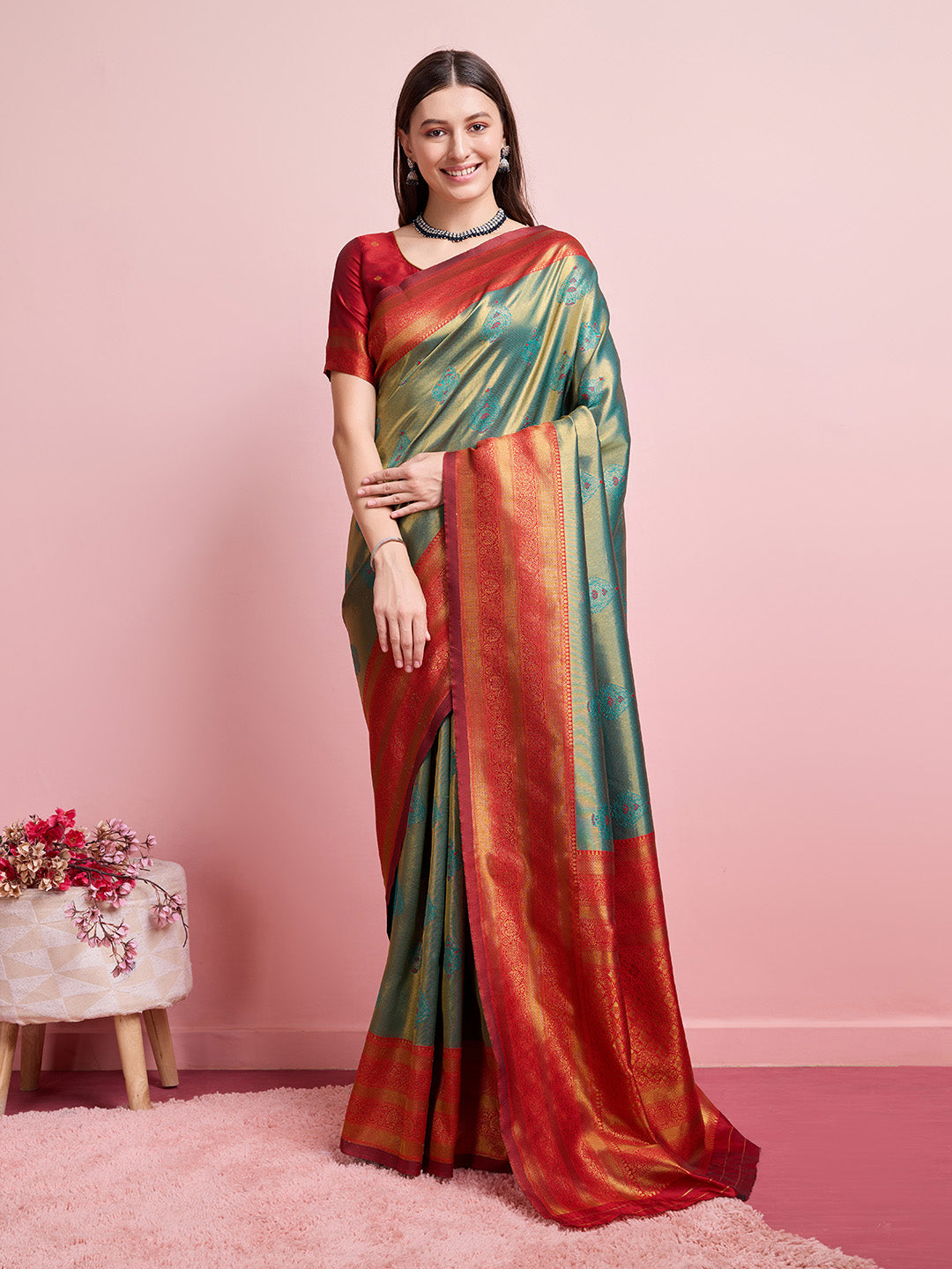 DrapeKatha Harvest Harmony – Digital Print Banarasi Silk Blend Saree