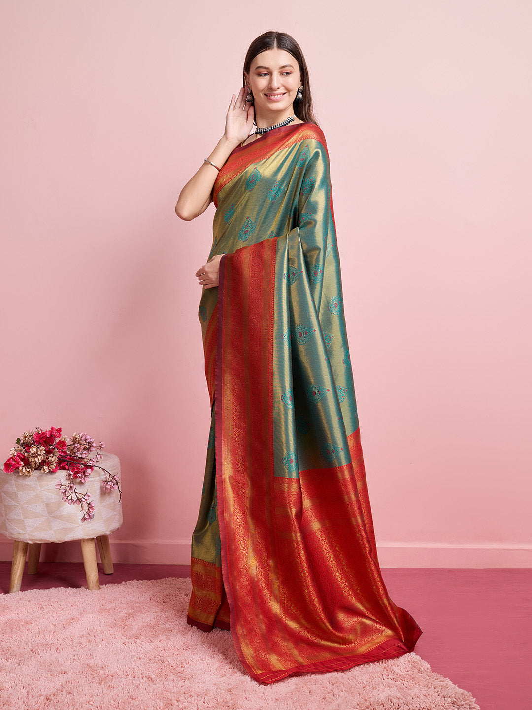 DrapeKatha Harvest Harmony – Digital Print Banarasi Silk Blend Saree