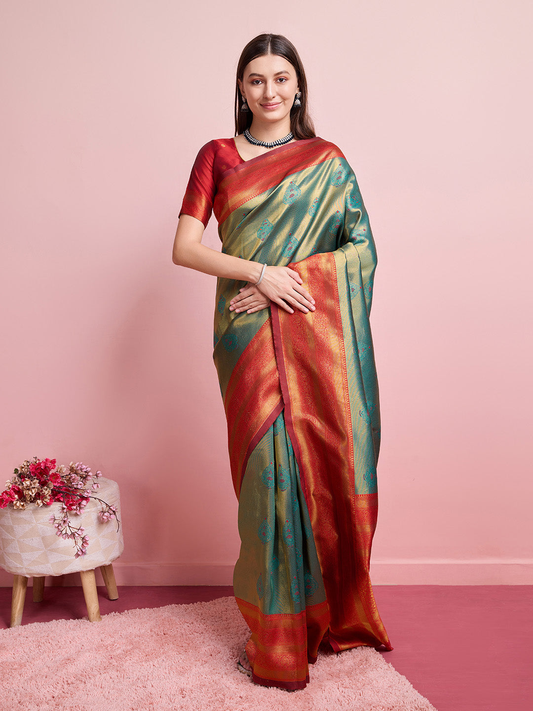 DrapeKatha Harvest Harmony – Digital Print Banarasi Silk Blend Saree