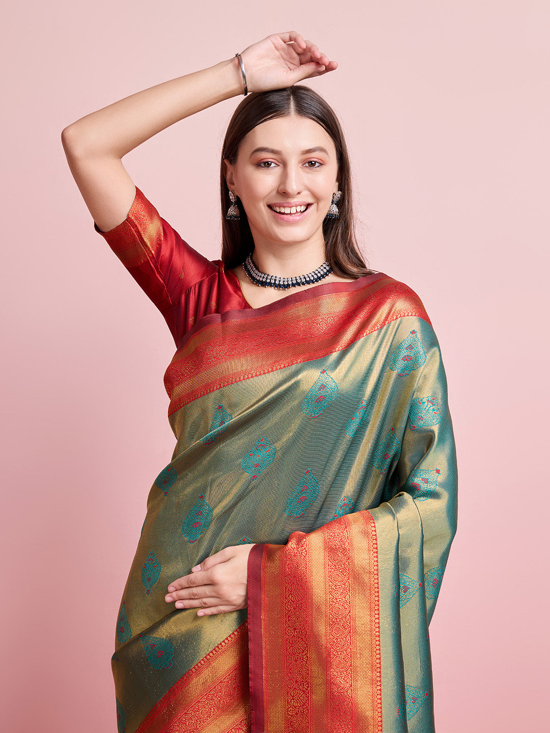 DrapeKatha Harvest Harmony – Digital Print Banarasi Silk Blend Saree
