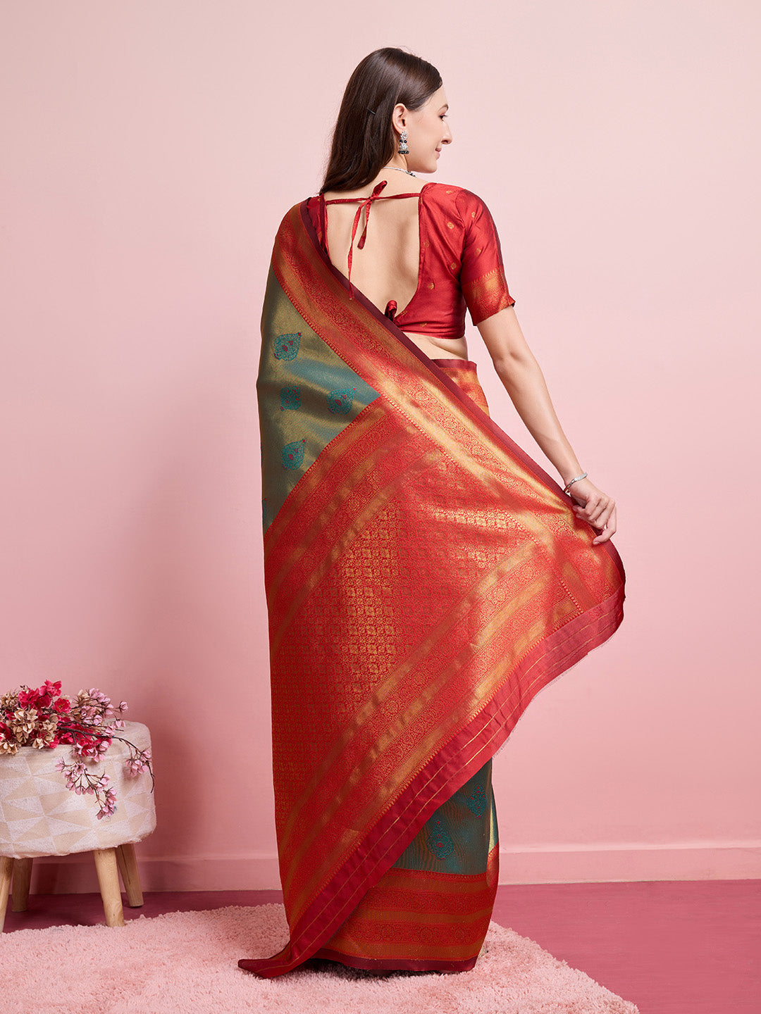 DrapeKatha Harvest Harmony – Digital Print Banarasi Silk Blend Saree