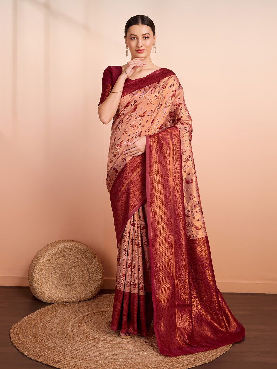 DrapeKatha Pink Petal Weave – Woven Banarasi Pure Silk Saree