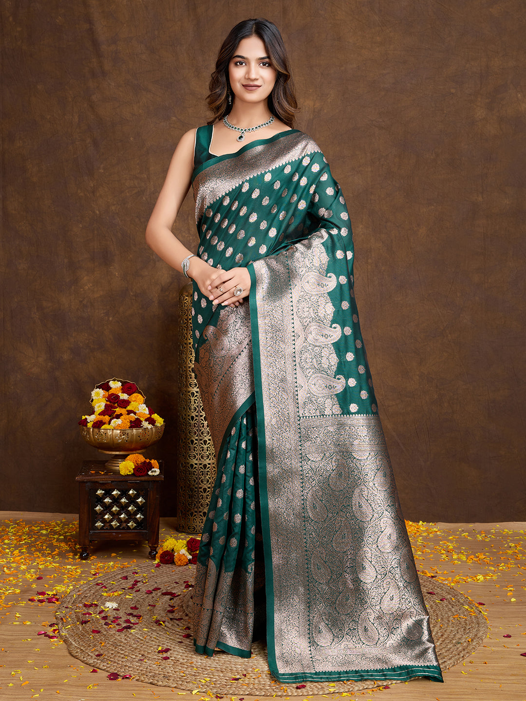 DrapeKatha Forest Majesty – Woven Bollywood Pure Silk Saree