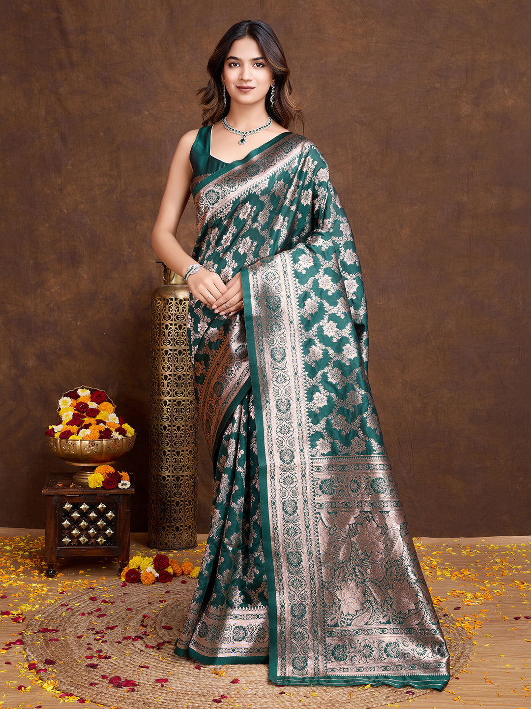 DrapeKatha Pine Elegance – Woven Bollywood Pure Silk Saree