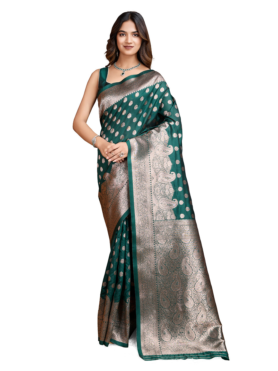 DrapeKatha Forest Majesty – Woven Bollywood Pure Silk Saree