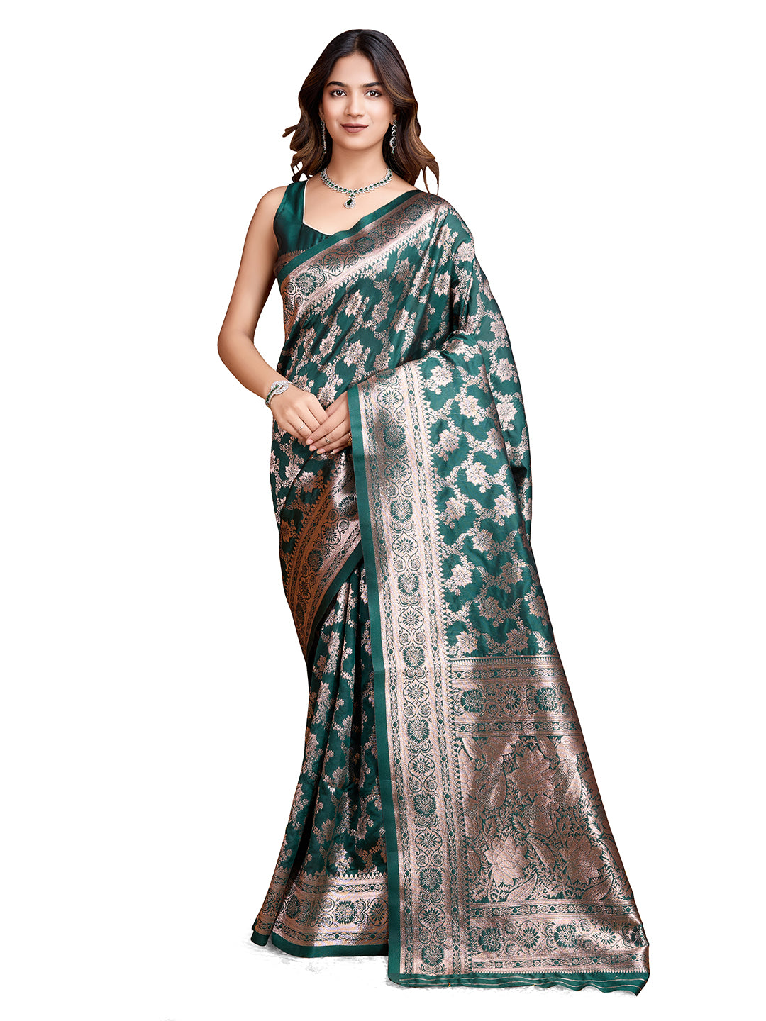 DrapeKatha Pine Elegance – Woven Bollywood Pure Silk Saree