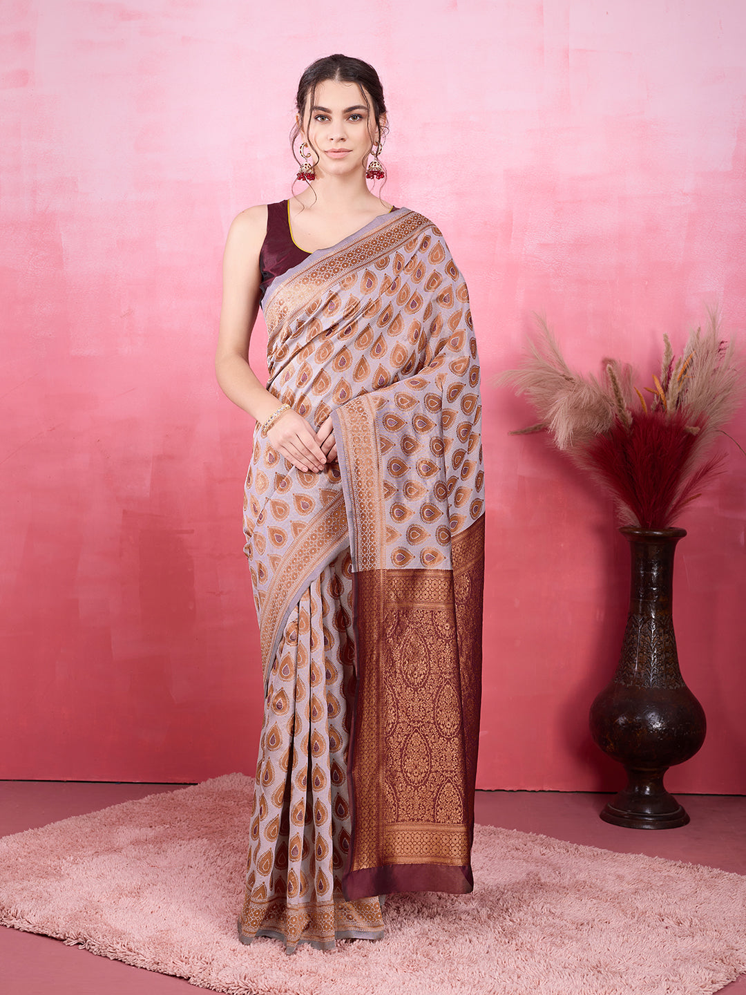DrapeKatha Gulabi Gaze – Woven Bollywood Pure Silk Saree