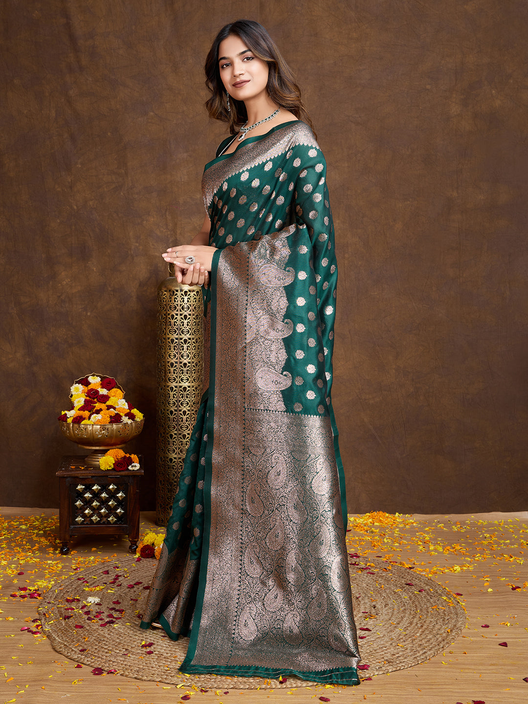 DrapeKatha Forest Majesty – Woven Bollywood Pure Silk Saree