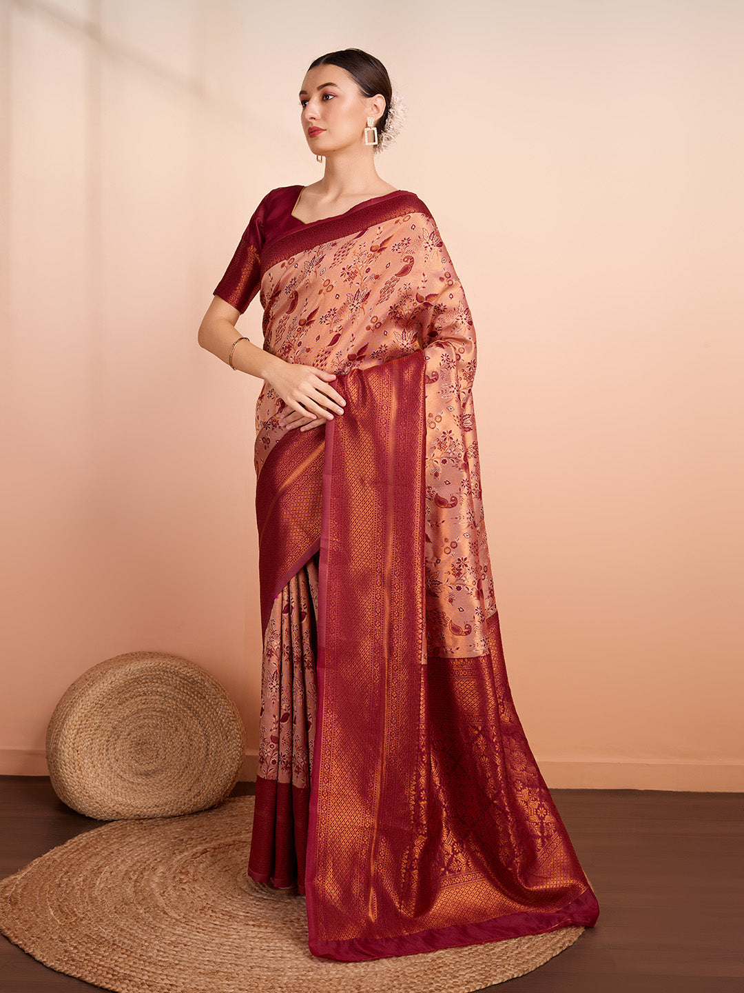 DrapeKatha Pink Petal Weave – Woven Banarasi Pure Silk Saree