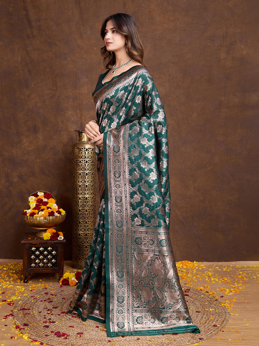 DrapeKatha Pine Elegance – Woven Bollywood Pure Silk Saree