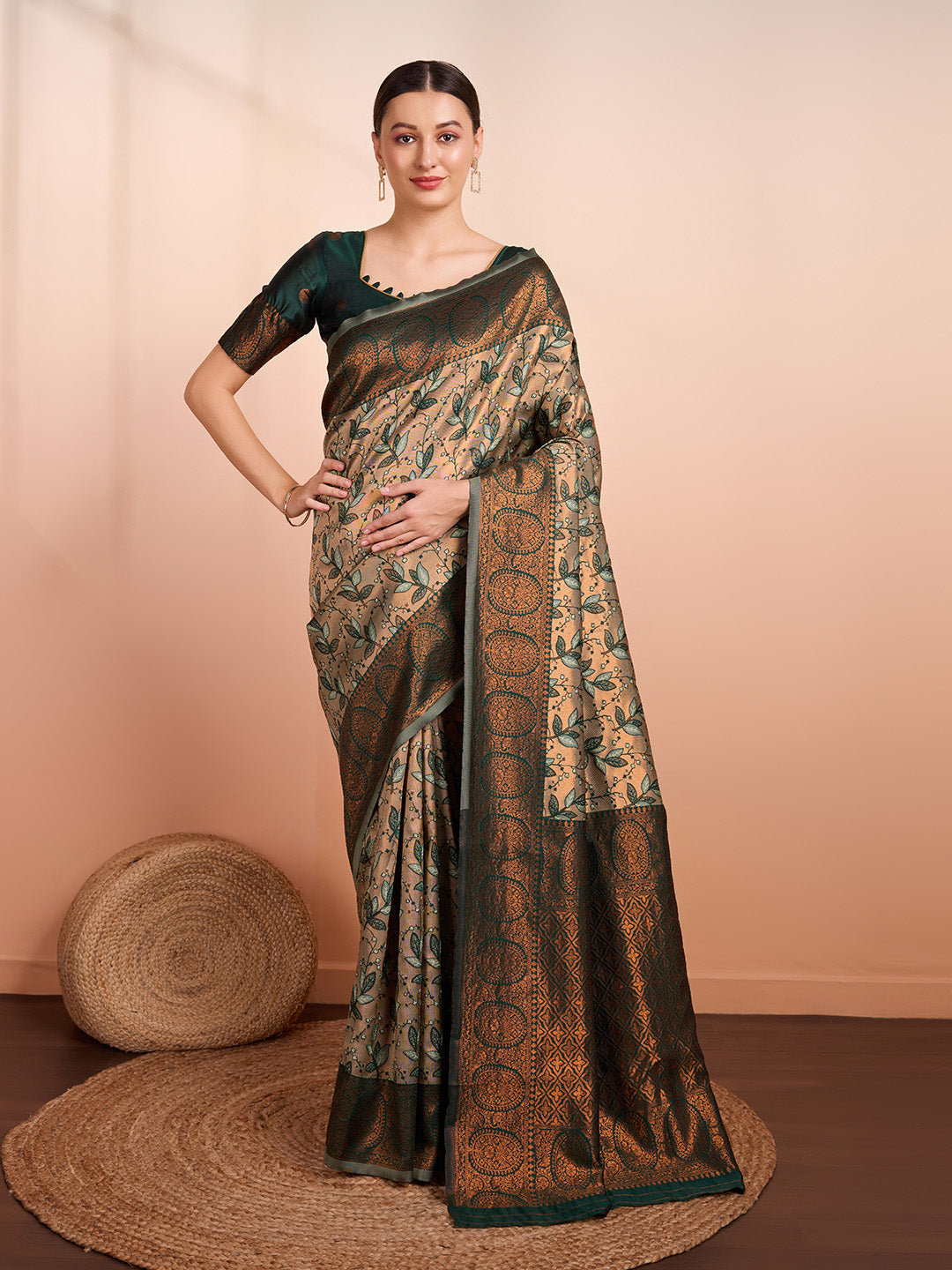 DrapeKatha Forest Dusk – Woven Banarasi Pure Silk Saree