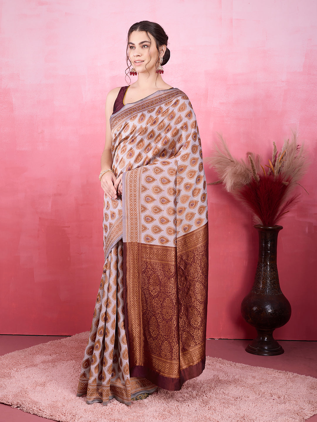 DrapeKatha Gulabi Gaze – Woven Bollywood Pure Silk Saree
