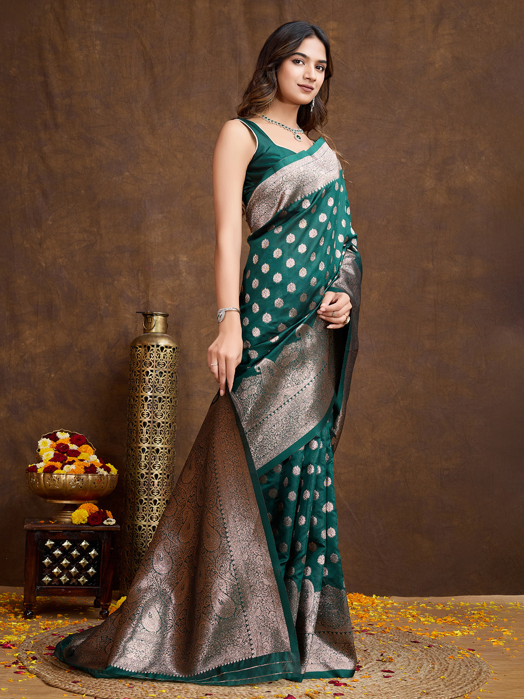 DrapeKatha Forest Majesty – Woven Bollywood Pure Silk Saree