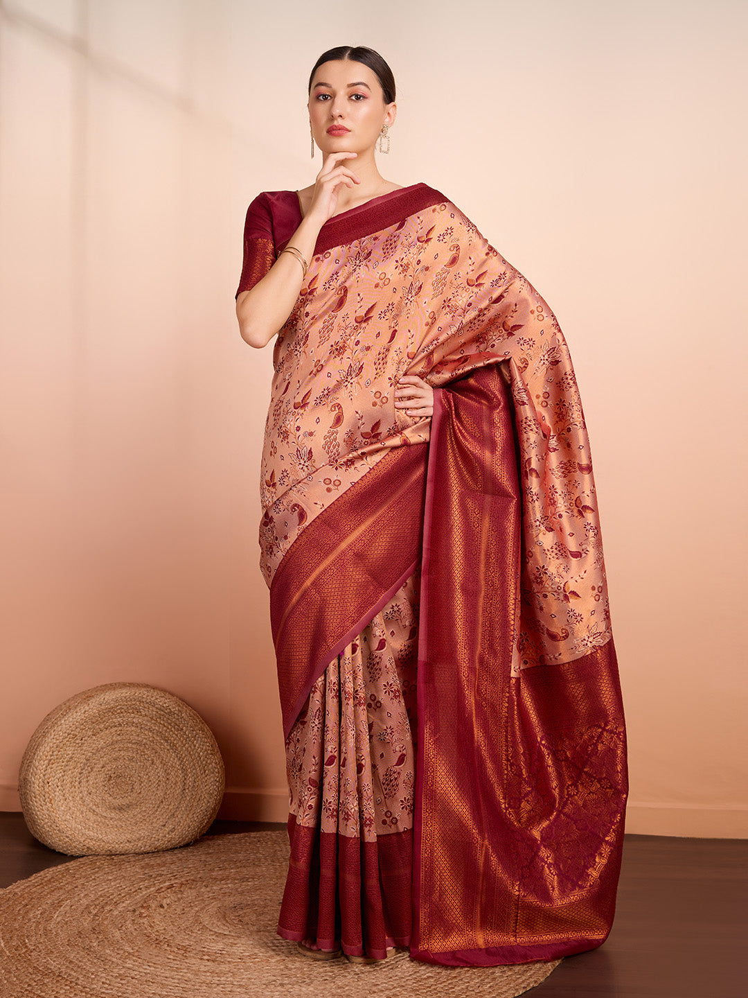DrapeKatha Pink Petal Weave – Woven Banarasi Pure Silk Saree