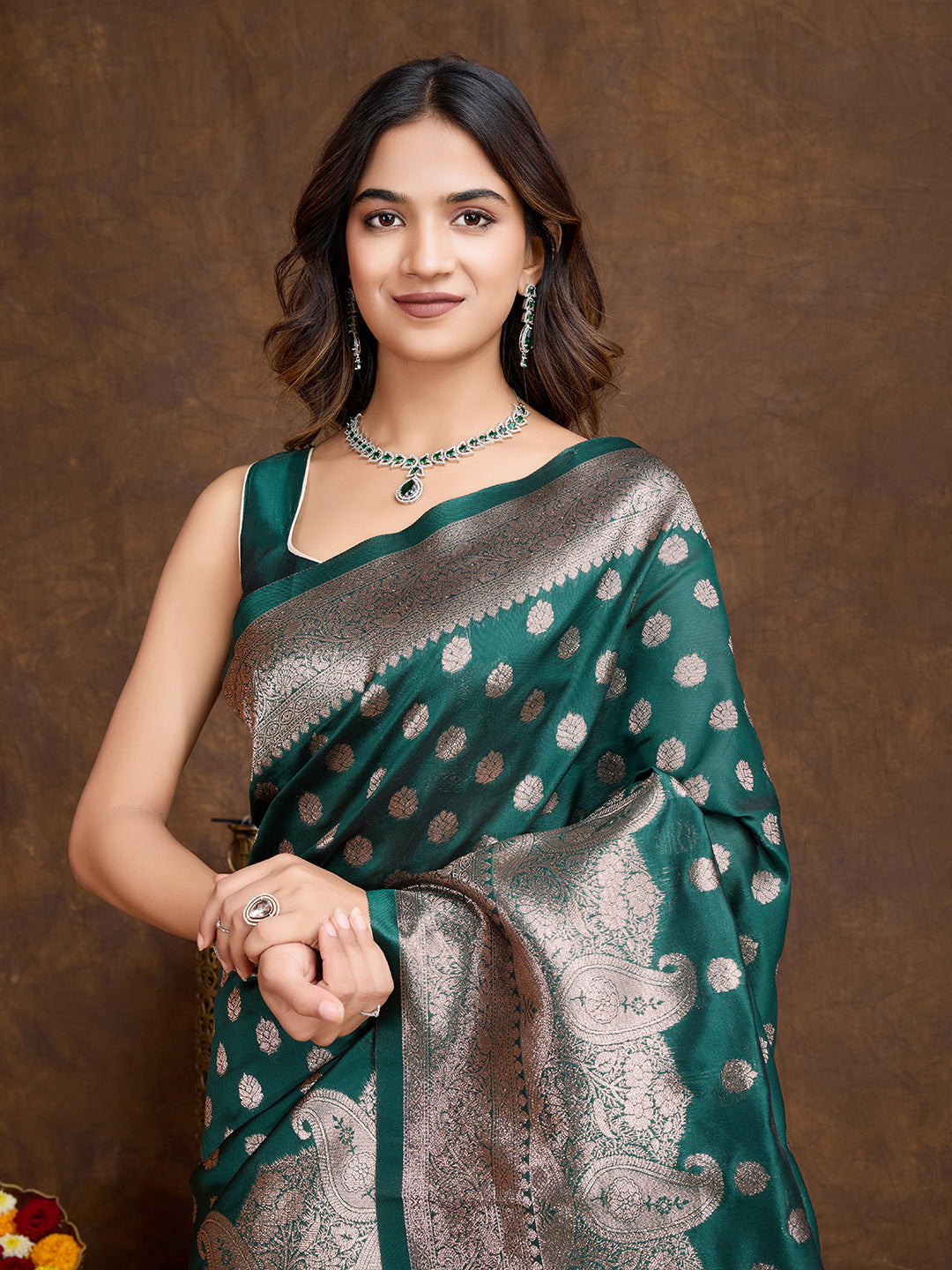 DrapeKatha Forest Majesty – Woven Bollywood Pure Silk Saree