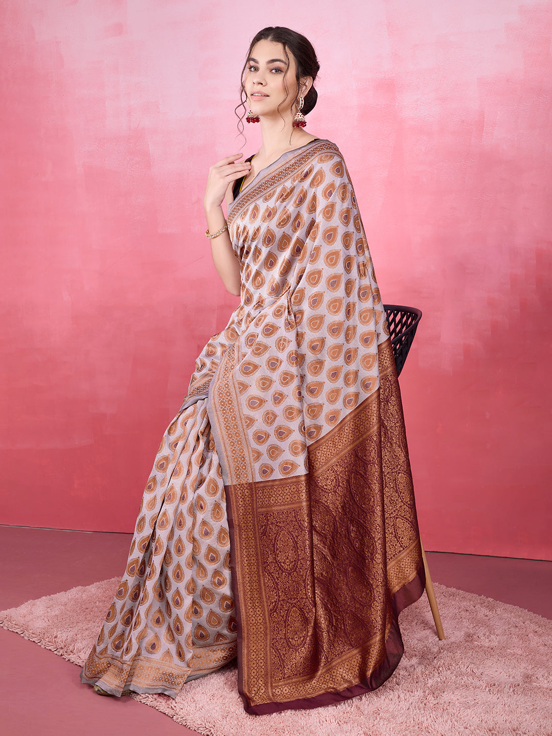 DrapeKatha Gulabi Gaze – Woven Bollywood Pure Silk Saree