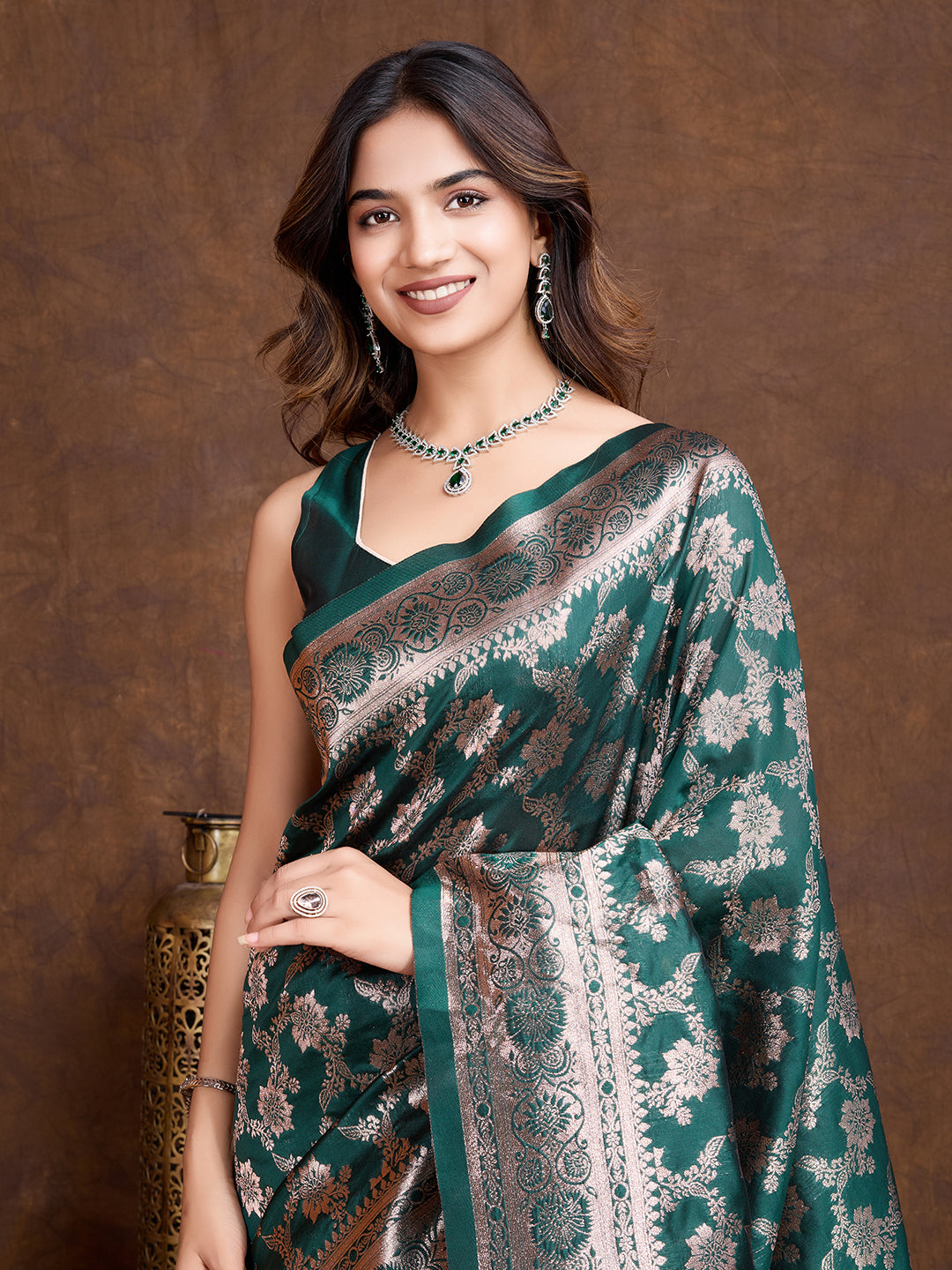 DrapeKatha Pine Elegance – Woven Bollywood Pure Silk Saree