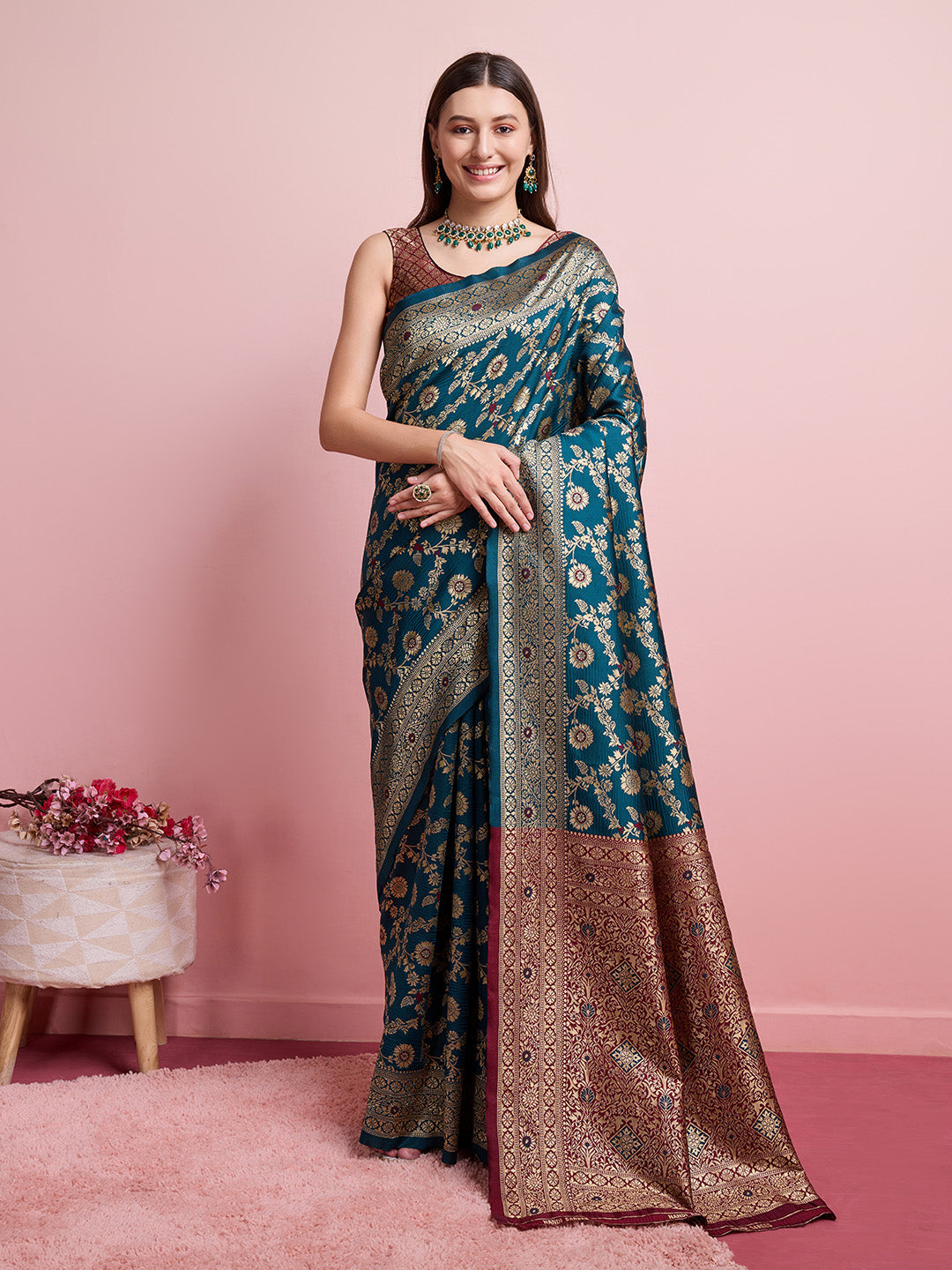 DrapeKatha Kaleidoscope Charm – Digital Print Banarasi Silk Blend Saree