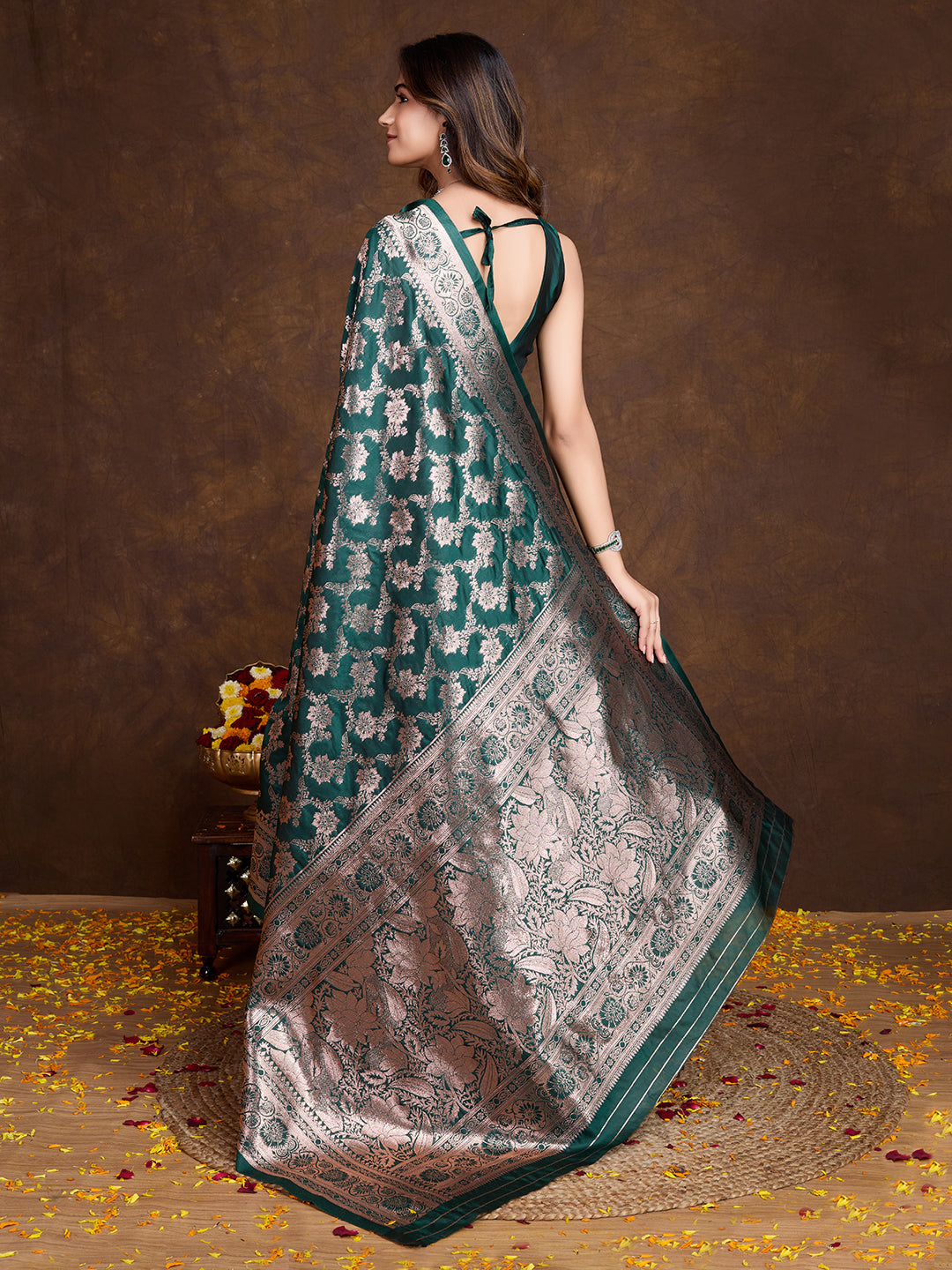 DrapeKatha Pine Elegance – Woven Bollywood Pure Silk Saree