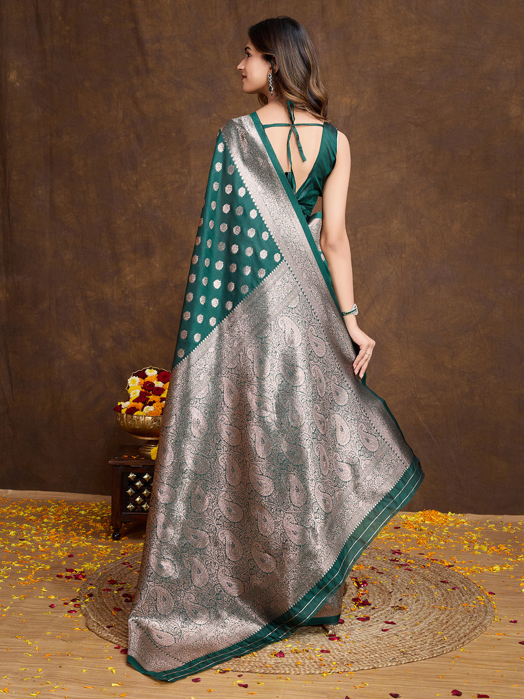 DrapeKatha Forest Majesty – Woven Bollywood Pure Silk Saree