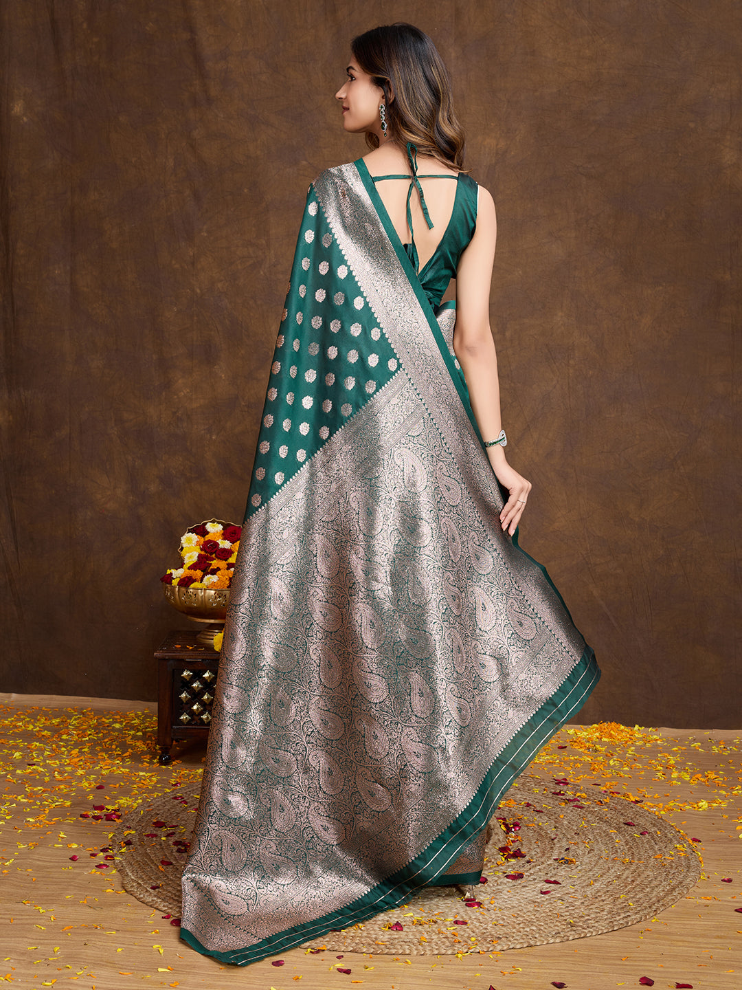 DrapeKatha Forest Majesty – Woven Bollywood Pure Silk Saree