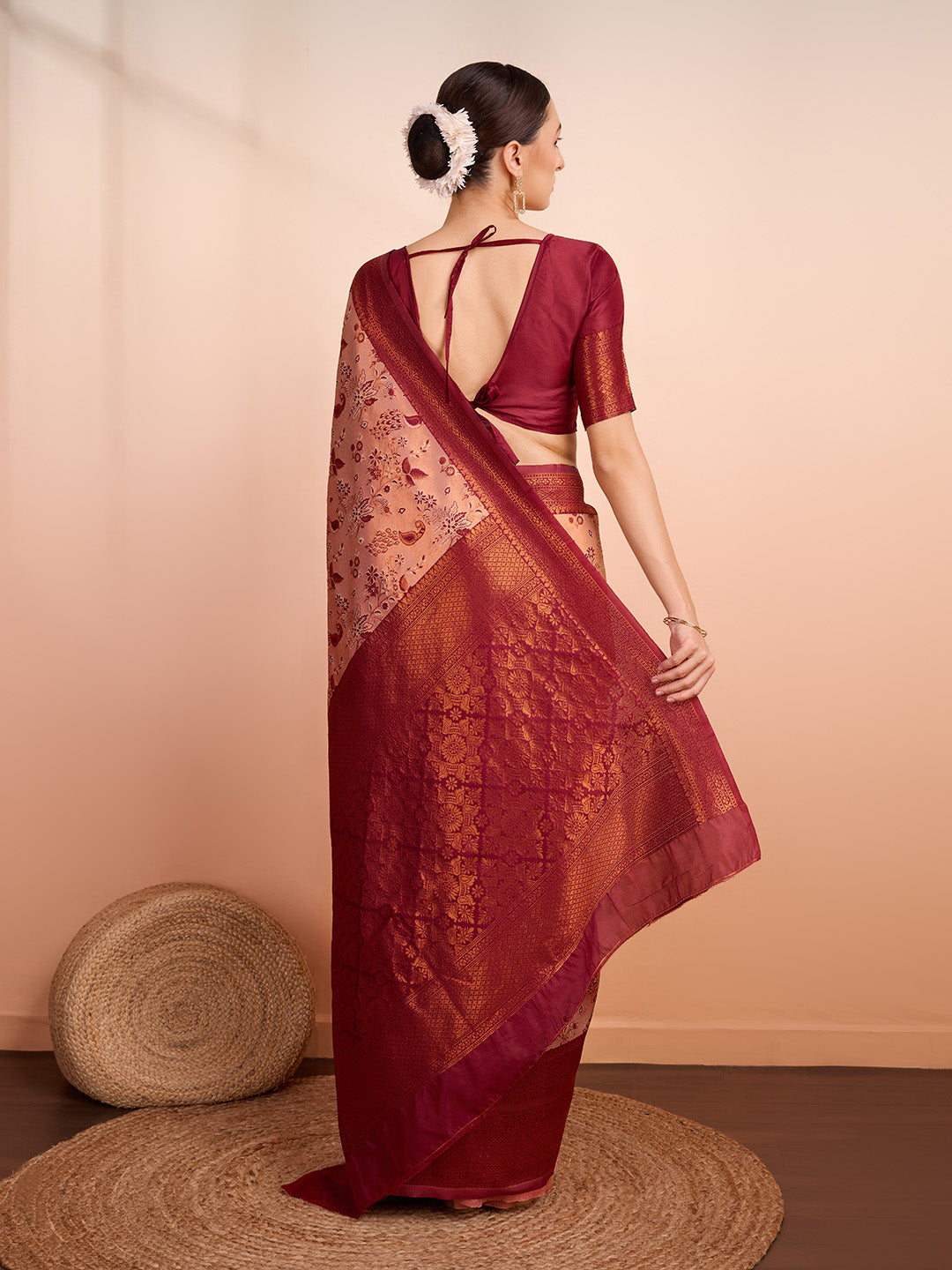 DrapeKatha Pink Petal Weave – Woven Banarasi Pure Silk Saree