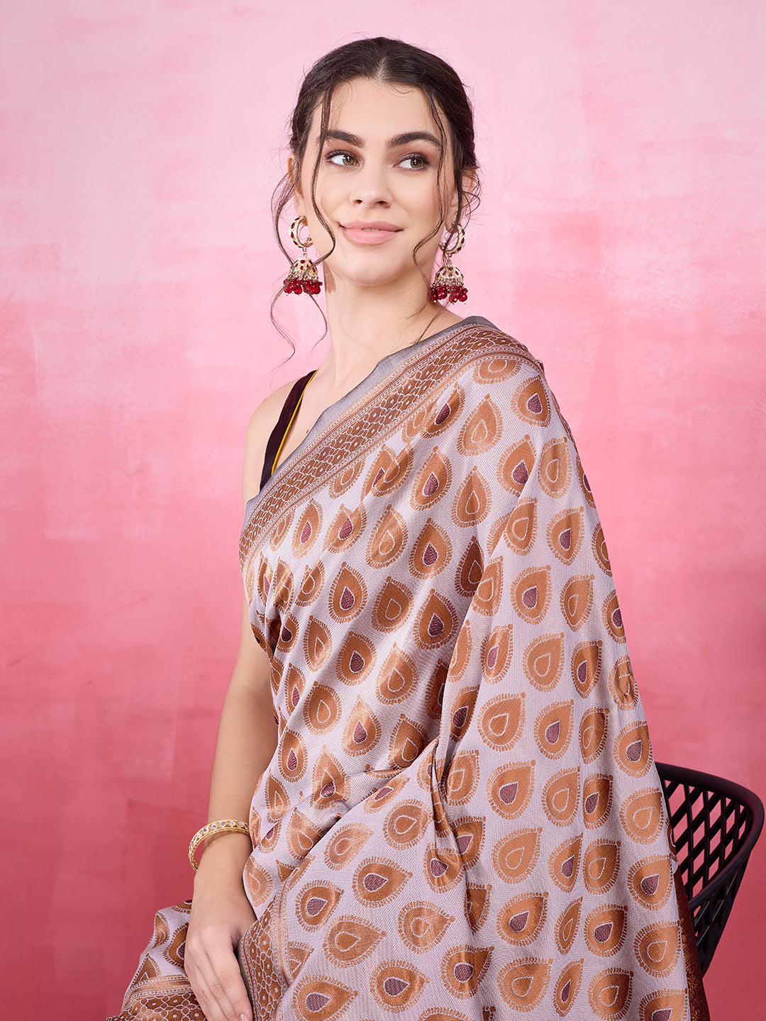 DrapeKatha Gulabi Gaze – Woven Bollywood Pure Silk Saree