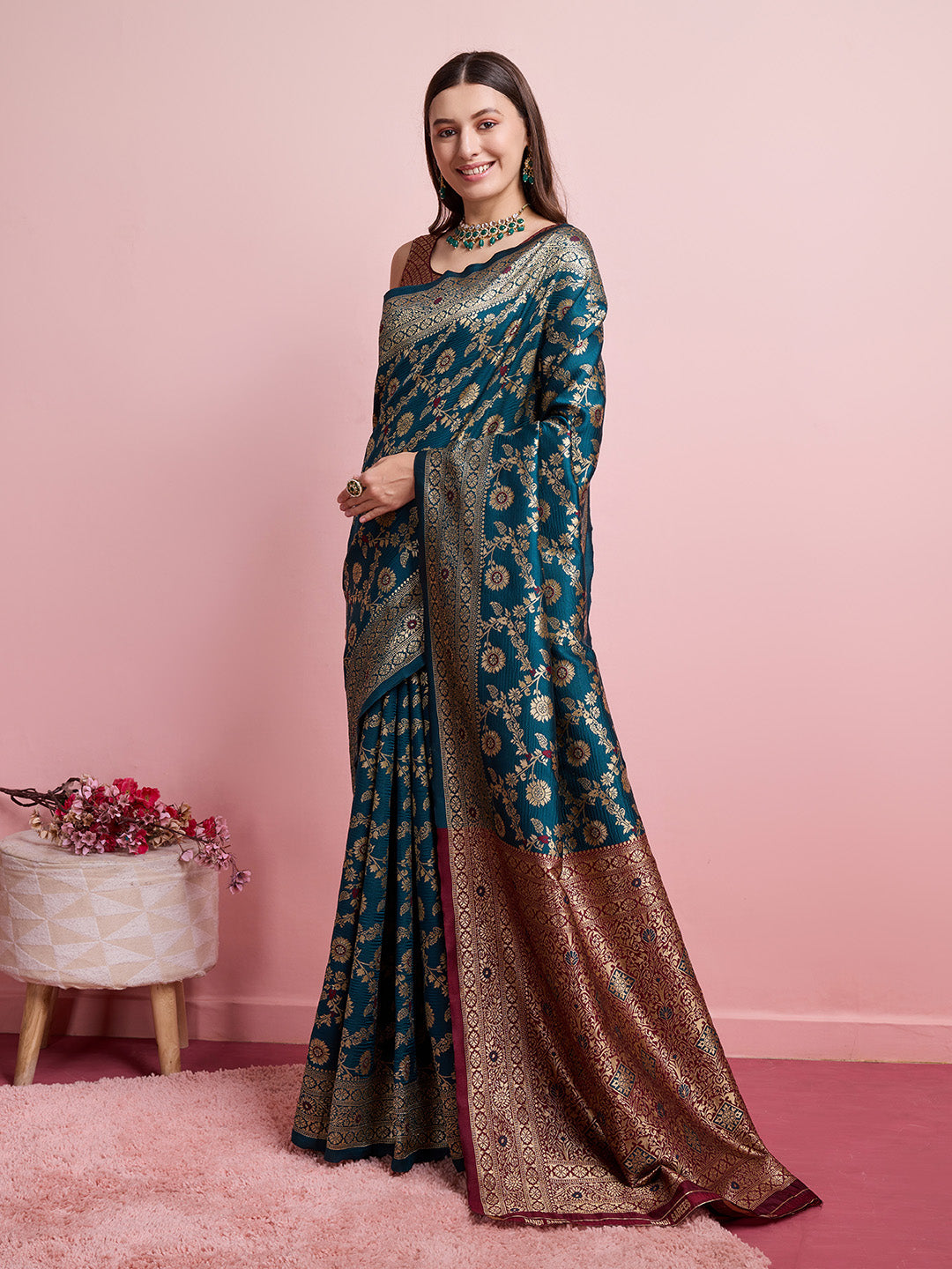 DrapeKatha Kaleidoscope Charm – Digital Print Banarasi Silk Blend Saree