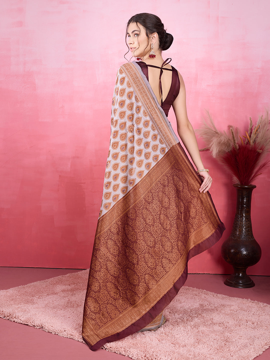 DrapeKatha Gulabi Gaze – Woven Bollywood Pure Silk Saree