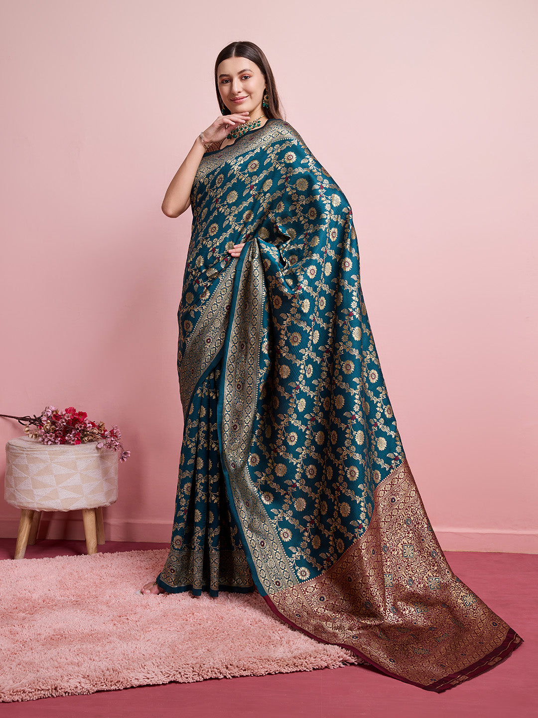 DrapeKatha Kaleidoscope Charm – Digital Print Banarasi Silk Blend Saree