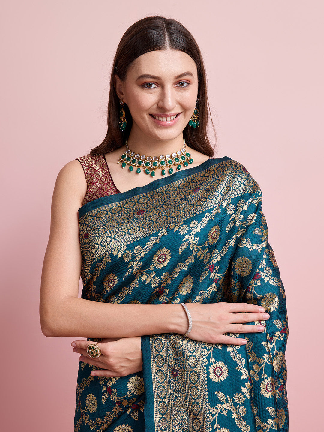 DrapeKatha Kaleidoscope Charm – Digital Print Banarasi Silk Blend Saree
