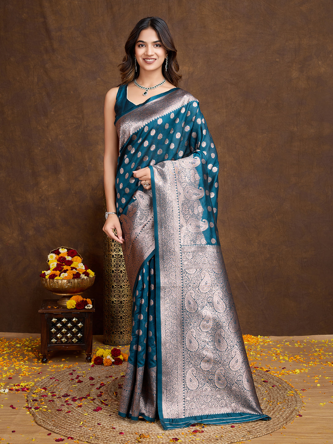 DrapeKatha Sky Serenity – Woven Bollywood Pure Silk Saree