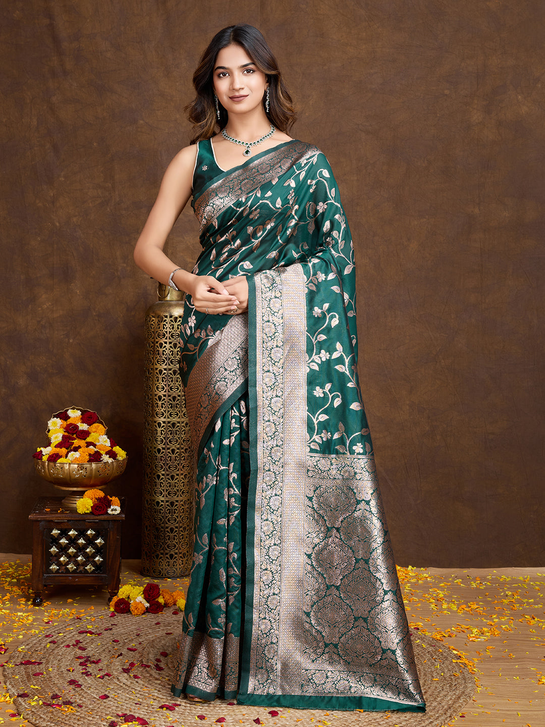 DrapeKatha Royal Fern – Woven Bollywood Pure Silk Saree